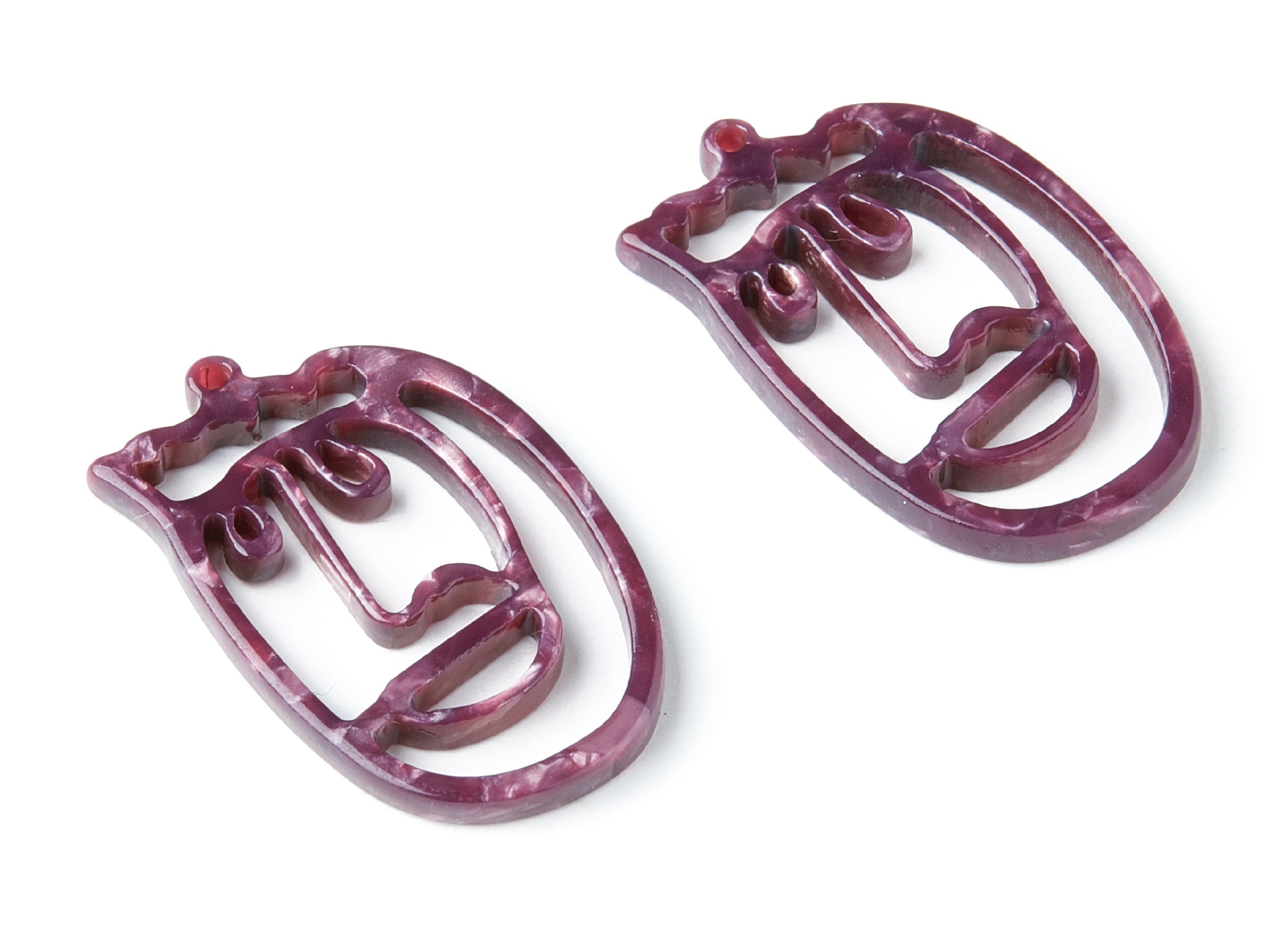 Acetate Acrylic Earring Charms - Tortoise Shell Earrings - Face Shaped Pendant - Earring Findings - 35x22,15x2,64mm - AC1375K - DOMEDBAZAAR