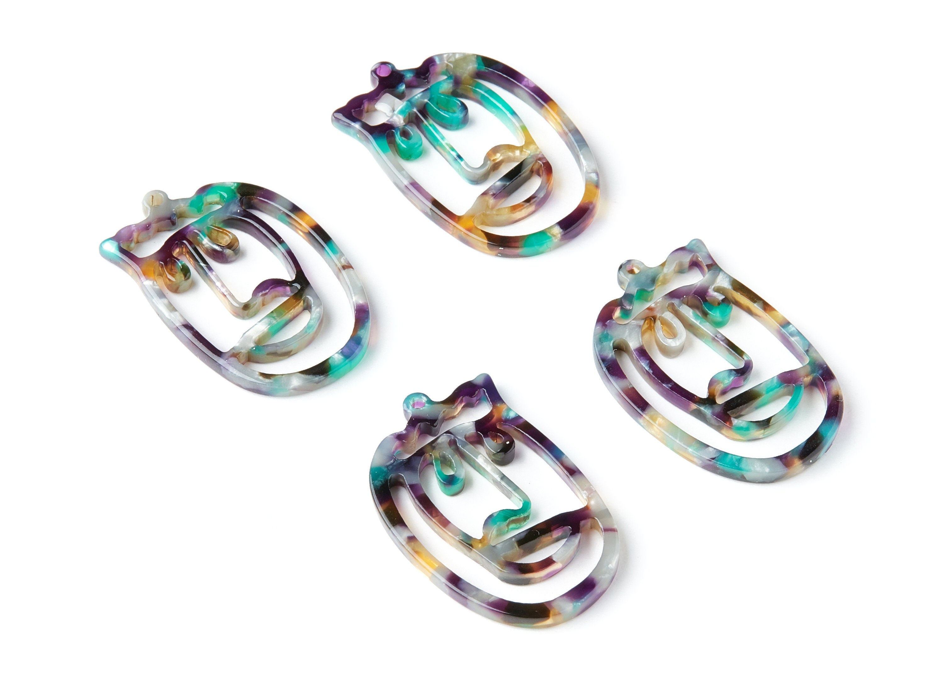 Acetate Face Earring Charms - Face Shaped Pendant - Earring Findings - Jewelry Supplies - 35x22,15x2,64mm - AC1375N - DOMEDBAZAAR