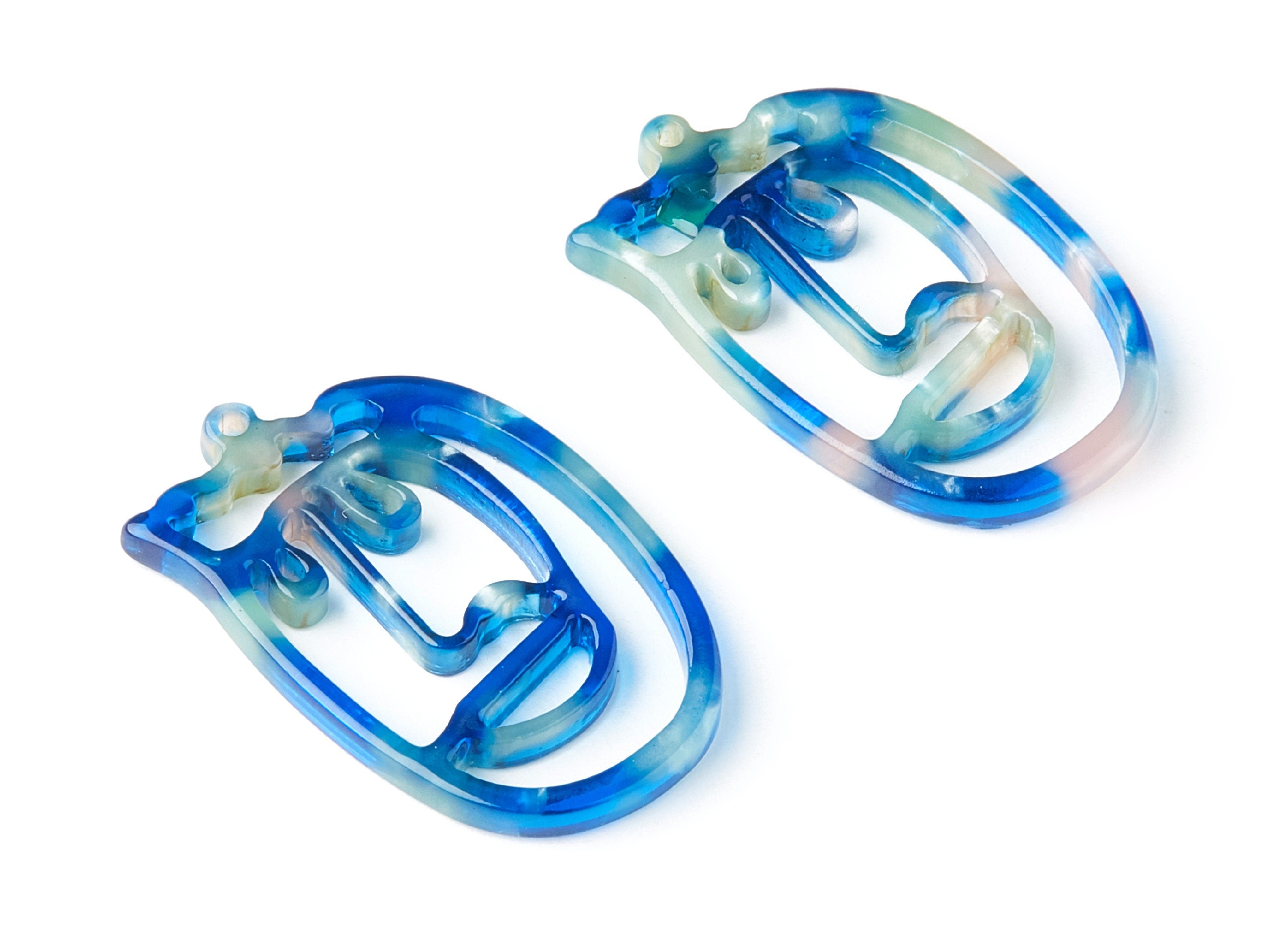 Acetate Acrylic Earring Charms - Tortoise Shell Earrings - Face Shaped Pendant - Earring Findings - 35x22,15x2,64mm - AC1375P - DOMEDBAZAAR