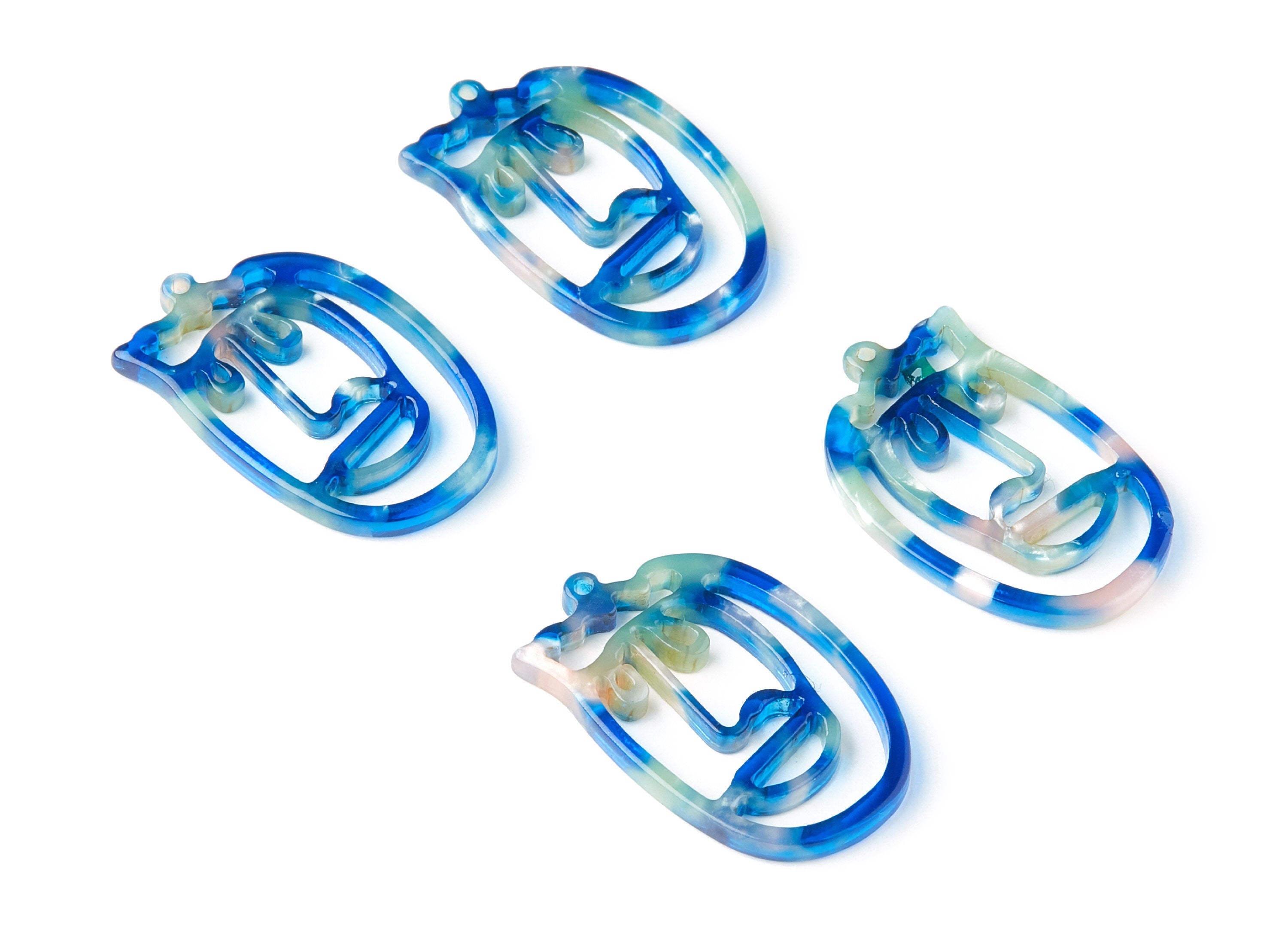 Acetate Acrylic Earring Charms - Tortoise Shell Earrings - Face Shaped Pendant - Earring Findings - 35x22,15x2,64mm - AC1375P - DOMEDBAZAAR