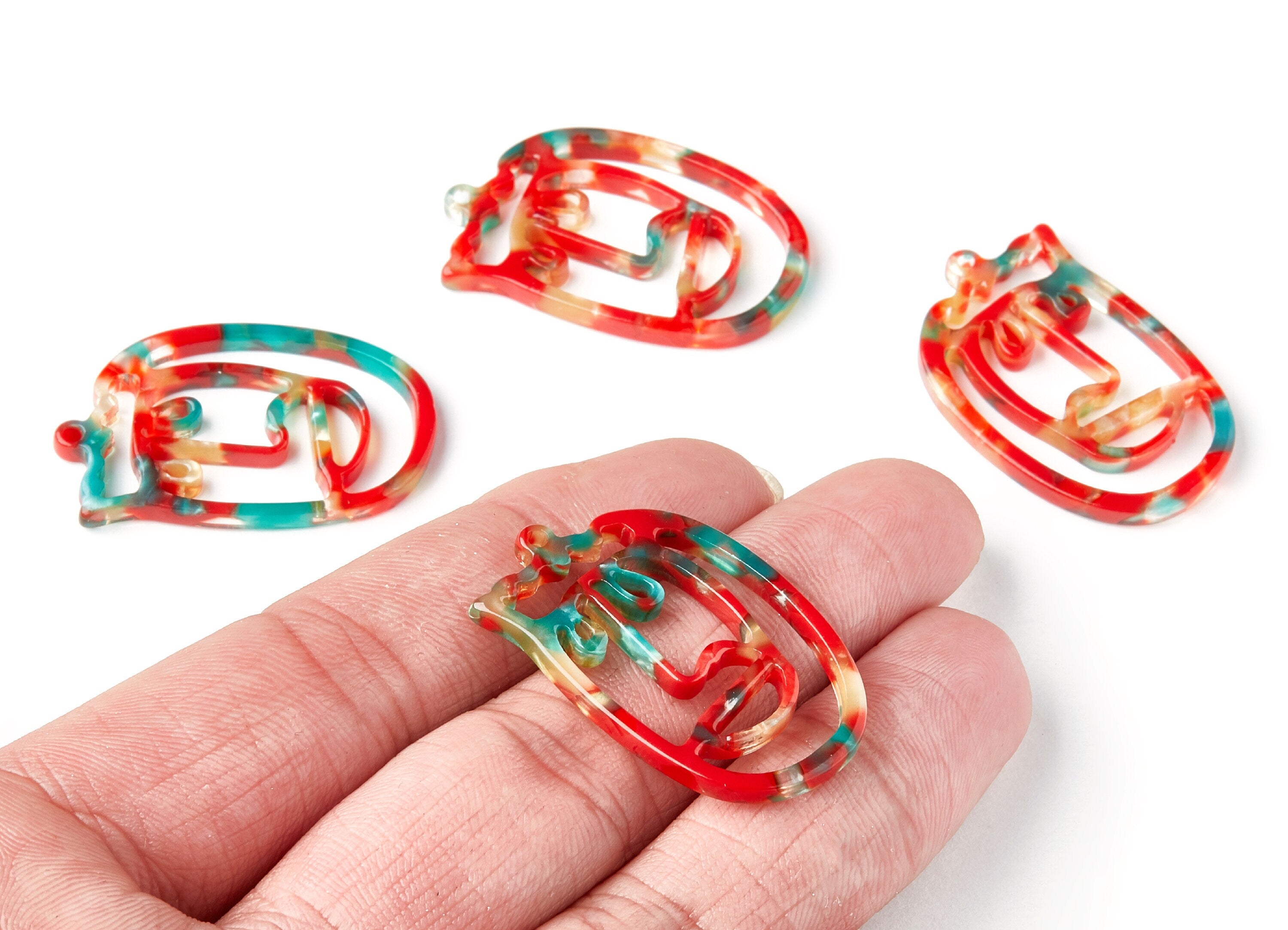 Acetate Acrylic Earring Charms - Tortoise Shell Earrings - Face Shaped Pendant - Earring Findings - 35x22,15x2,64mm - AC1375S - DOMEDBAZAAR