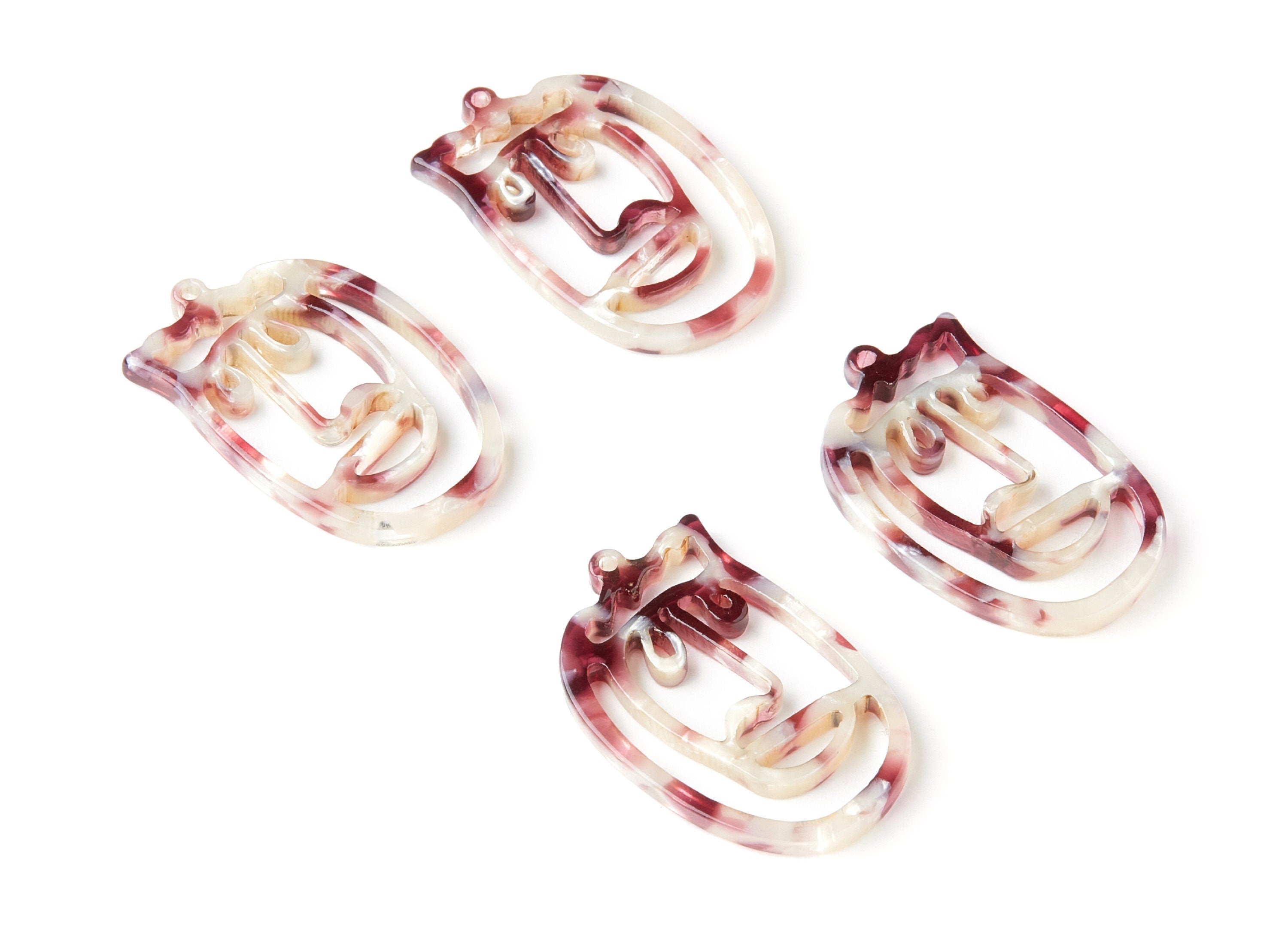 Acetate Acrylic Earring Charms - Tortoise Shell Earrings - Face Shaped Pendant - Earring Findings - 35x22,15x2,64mm - AC1375V - DOMEDBAZAAR