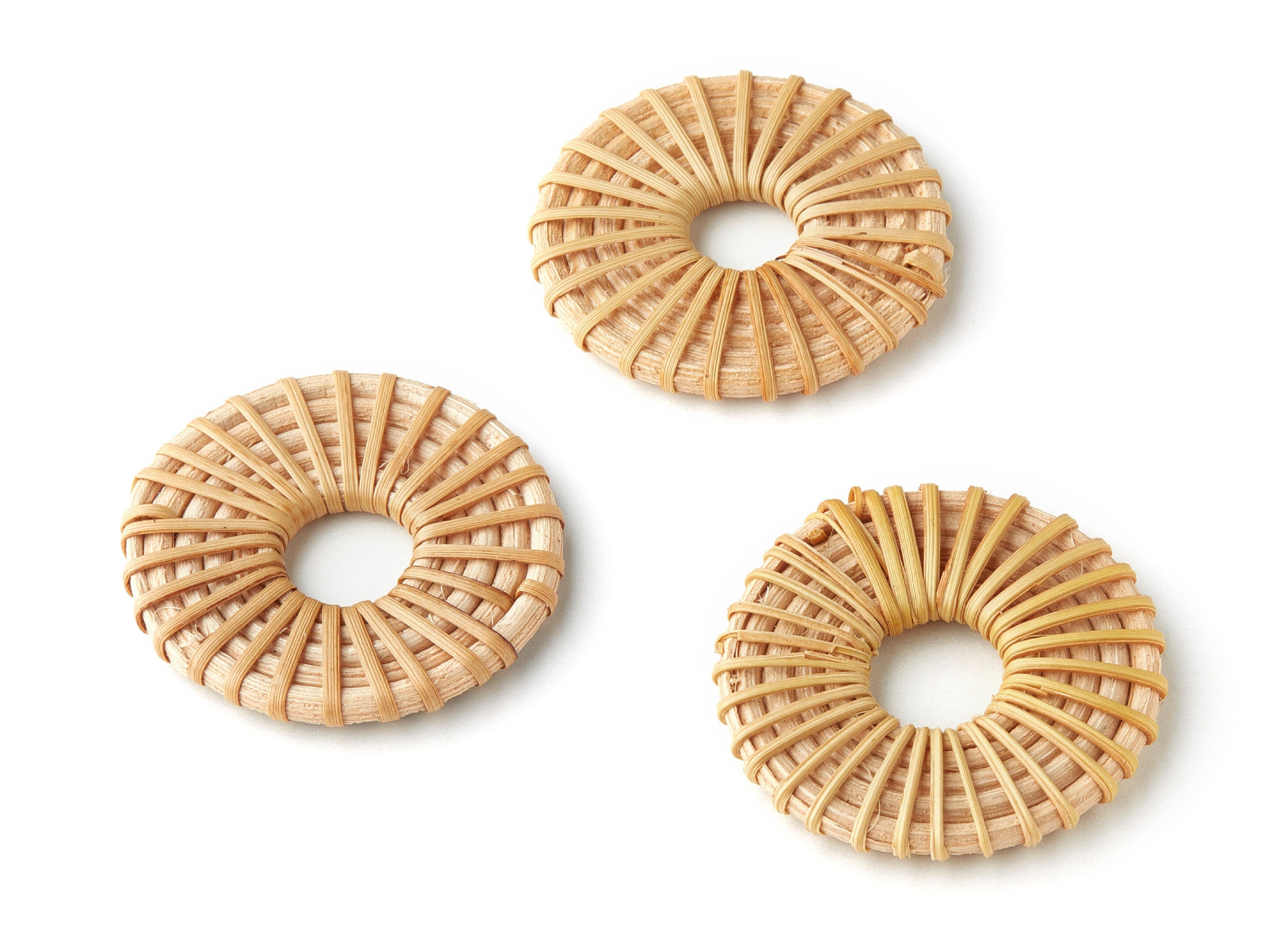 Handwoven Rattan Earrings - Round Shaped Rattan Pendant - Wooden Straw Earring - Jewelry Handmade - 42.1x42.1x5.1mm - RT1166 - DOMEDBAZAAR