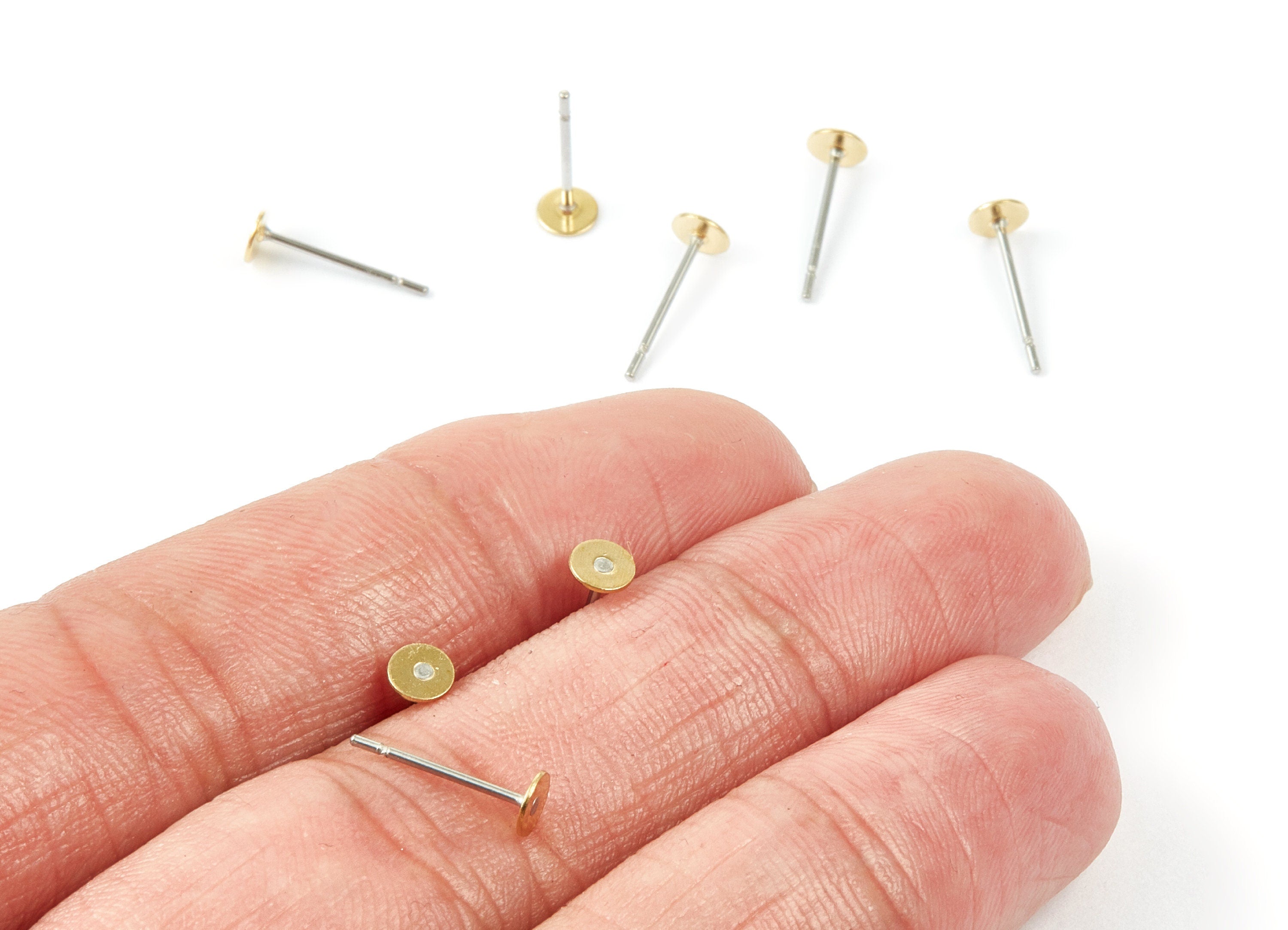 Earring Post Stud With Raw Brass Head - 4*12 - Stainless Steel Earring Posts - Jewelry Supplies - 11.88x4.06x0.74mm - PP1546 - DOMEDBAZAAR