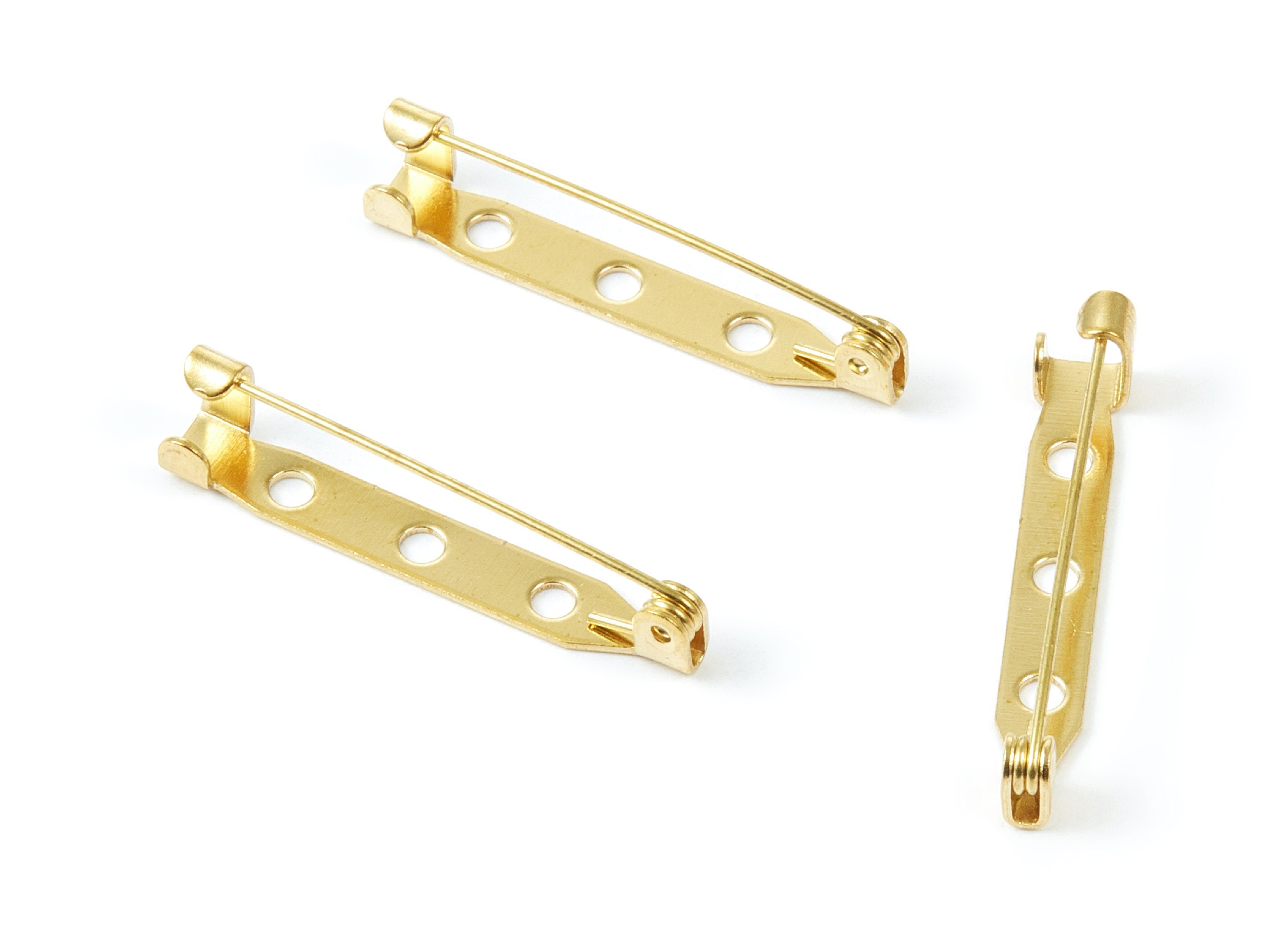 Brass Brooch Pins - Raw Brass Pins With 3 Holes - Jewelry Making - 31.89x5.33mm - PP1554 - DOMEDBAZAAR
