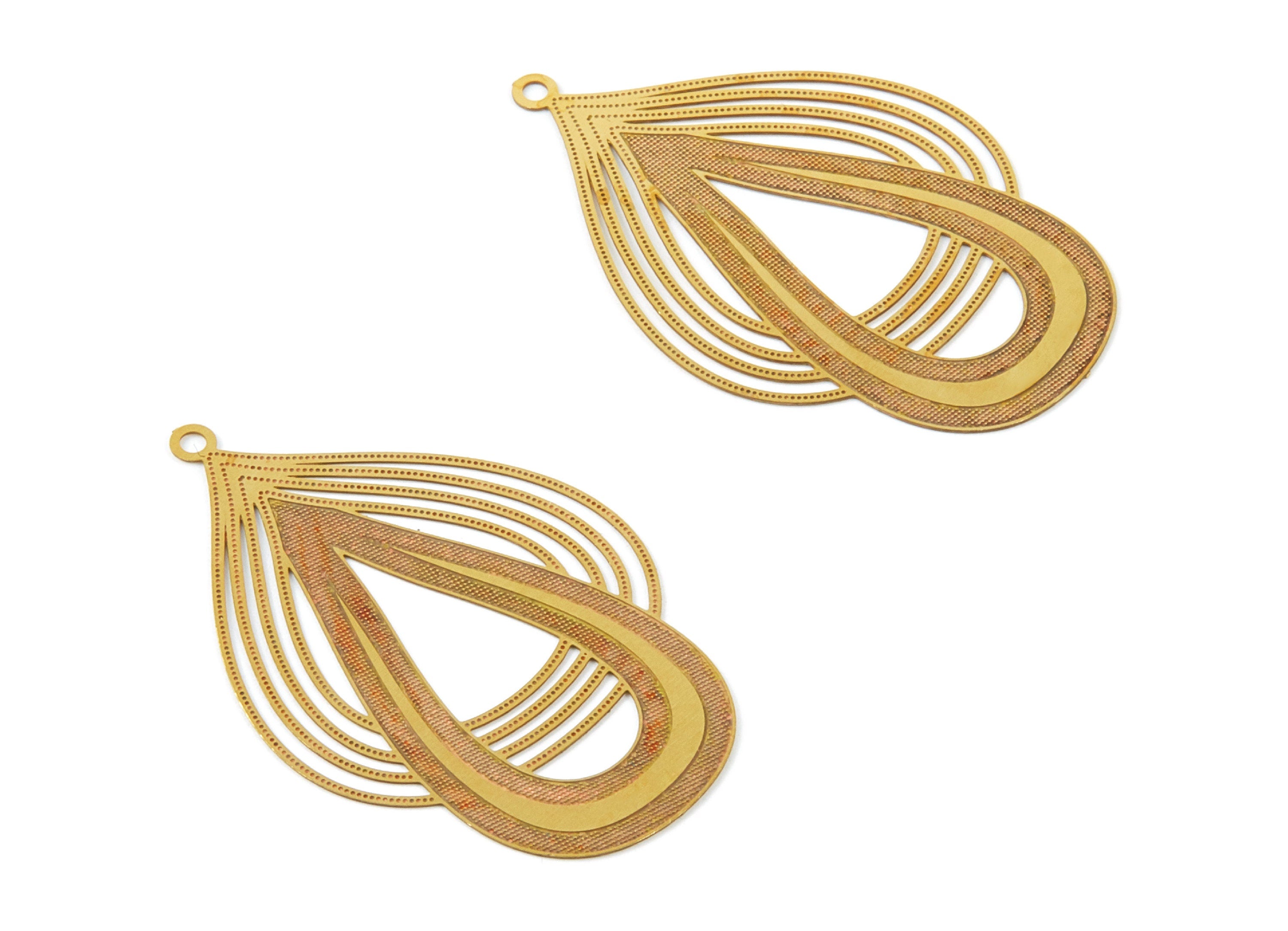 Drop Shaped Earring Charms - Brass Necklace Charms - Teardrop Earring Charms - Jewelry Supplies - 42.7x27.29x0.29mm - JJB5177 - DOMEDBAZAAR