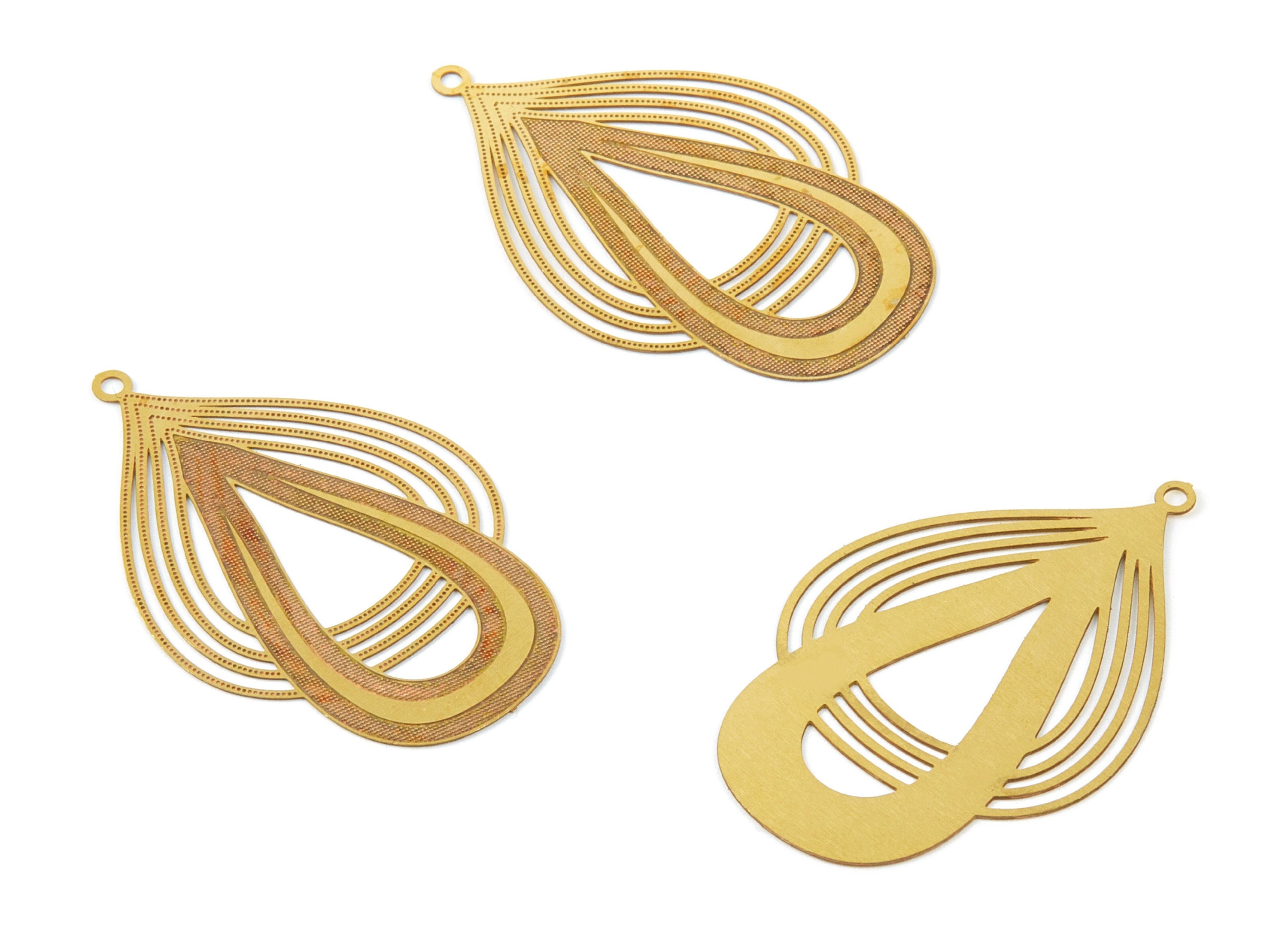 Drop Shaped Earring Charms - Brass Necklace Charms - Teardrop Earring Charms - Jewelry Supplies - 42.7x27.29x0.29mm - JJB5177 - DOMEDBAZAAR