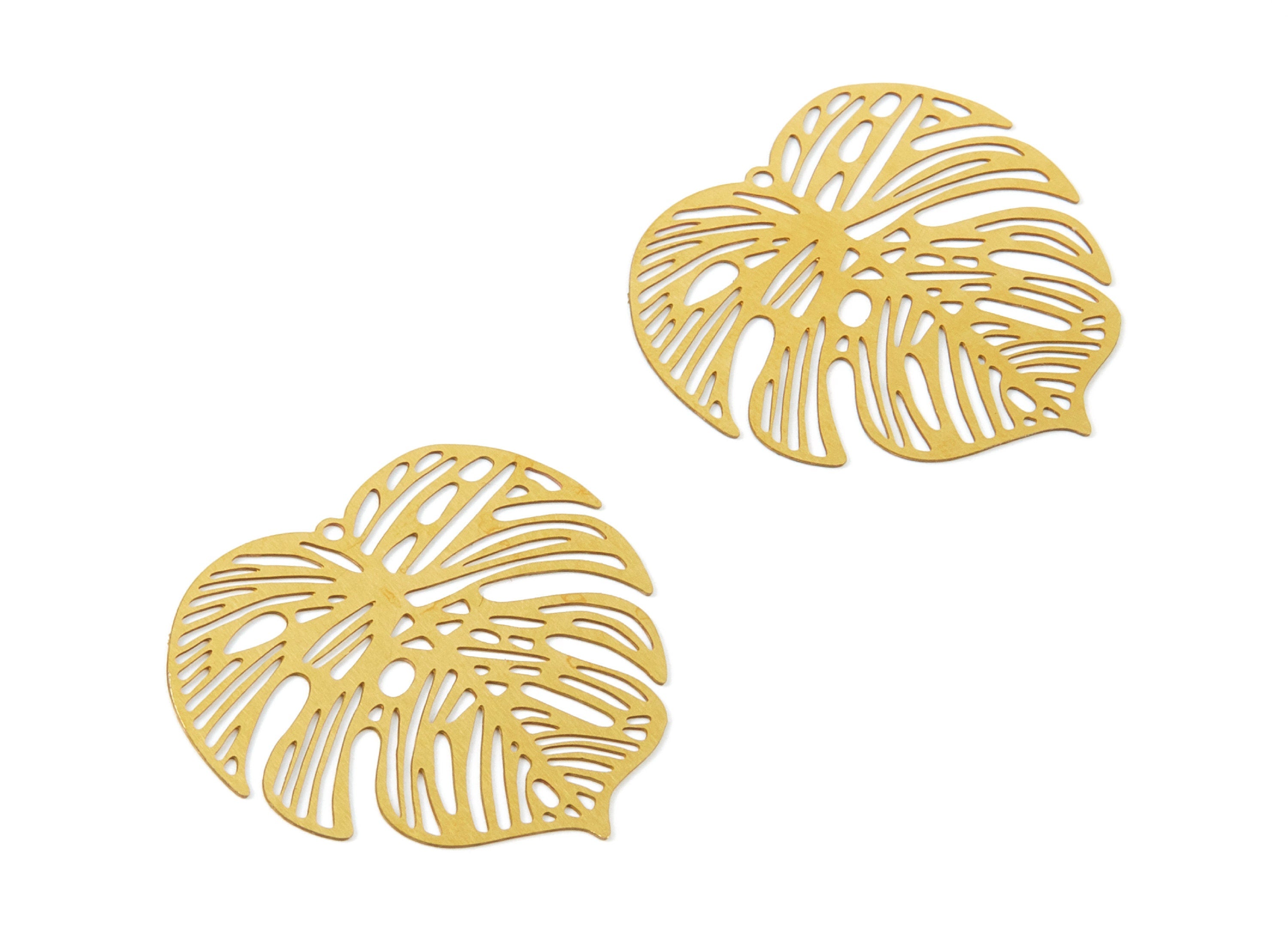 Raw Brass Leaf Shaped Earring Charms -  Hallow Out Earring Finding - Jewelry Making - Jewelry Supplies - 32.26x31.68x0.29mm - JJB5106 - DOMEDBAZAAR