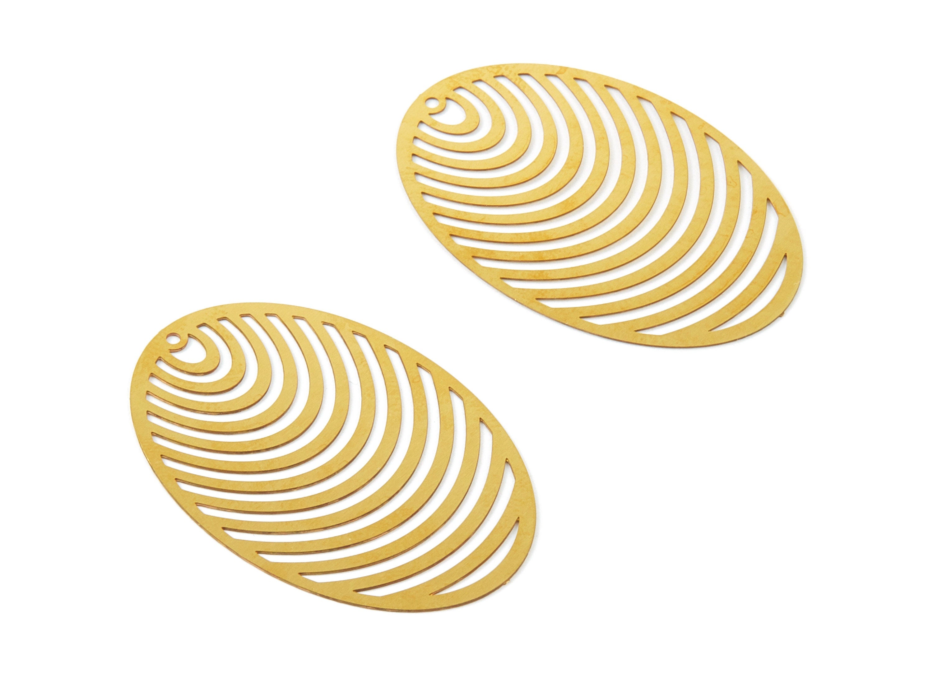Raw Brass Oval Earring Charms - Hallow Out Necklace and Earring Findings - Jewelry Supplies -40x26.54x0.29mm - JJB5175 - DOMEDBAZAAR
