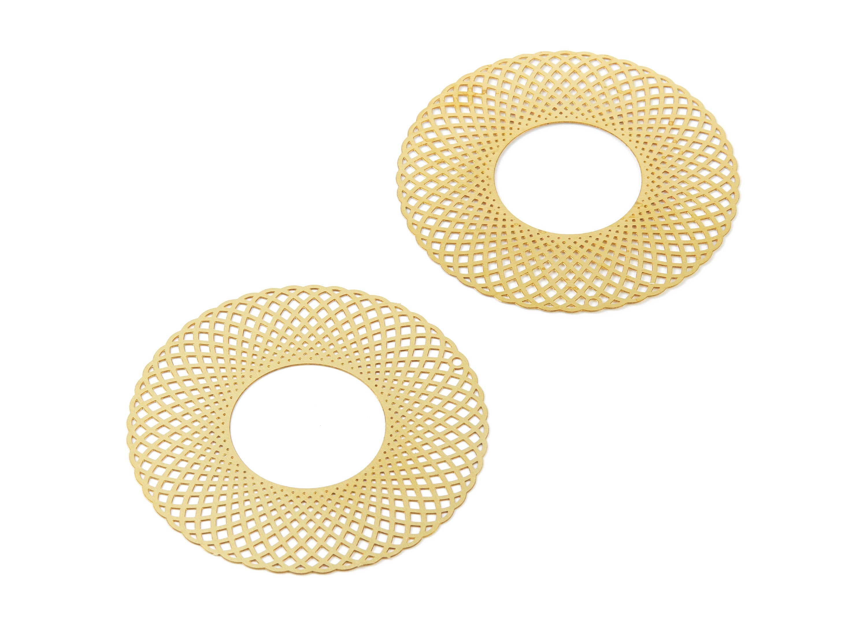 Raw Brass Circle Shaped Earring Charms - Hallow Out Earring Charms - Earring Findings - Jewelry Supplies - 55x55x0.29mm - JJA3912 - DOMEDBAZAAR