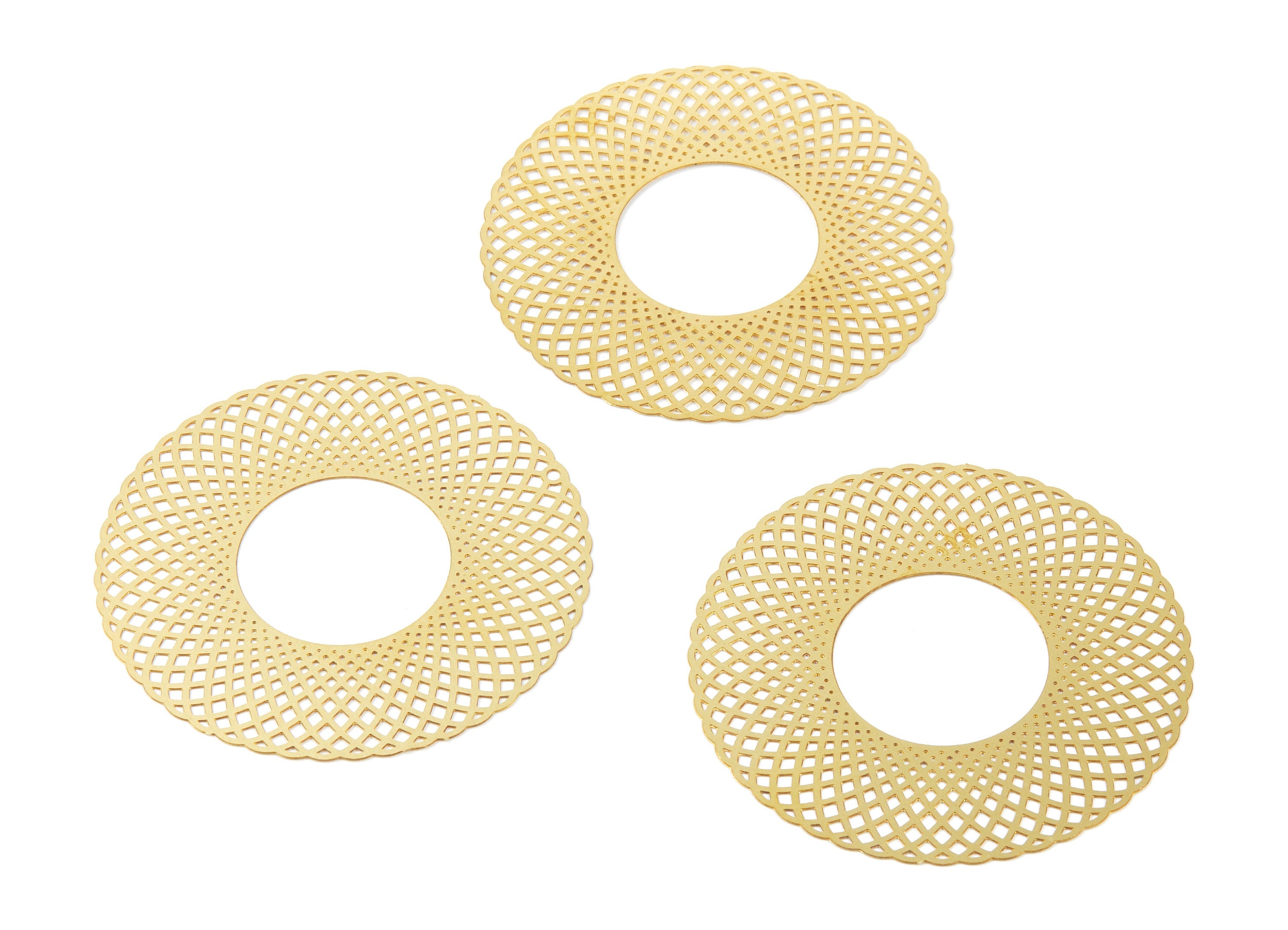 Raw Brass Circle Shaped Earring Charms - Hallow Out Earring Charms - Earring Findings - Jewelry Supplies - 55x55x0.29mm - JJA3912 - DOMEDBAZAAR