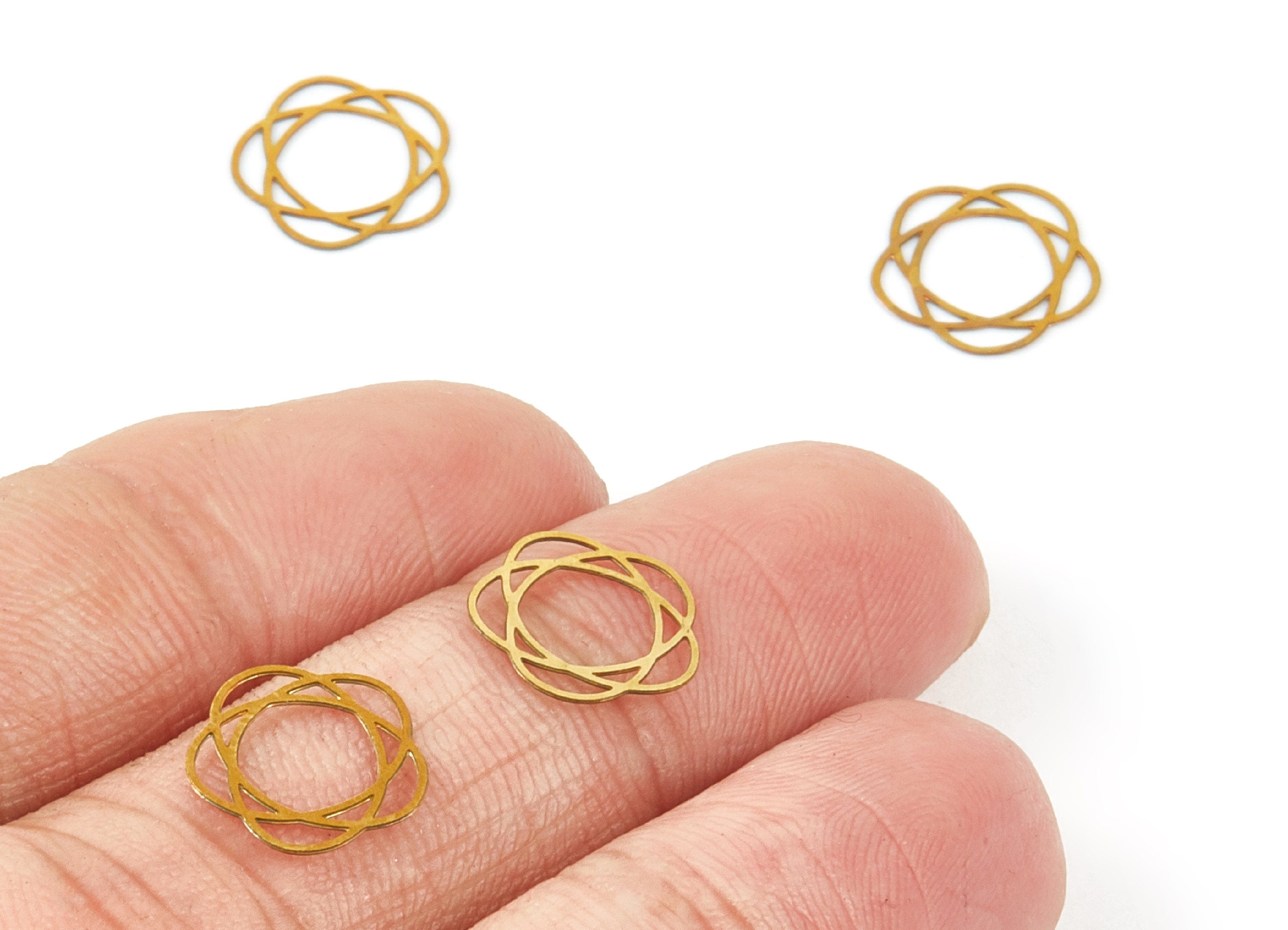 Raw Brass Flower Shaped Earring Charms - Hallow Out Earring Charms - Earring Findings - Jewelry Supplies - 11.37x11.37x0.29mm - JJC5808 - DOMEDBAZAAR