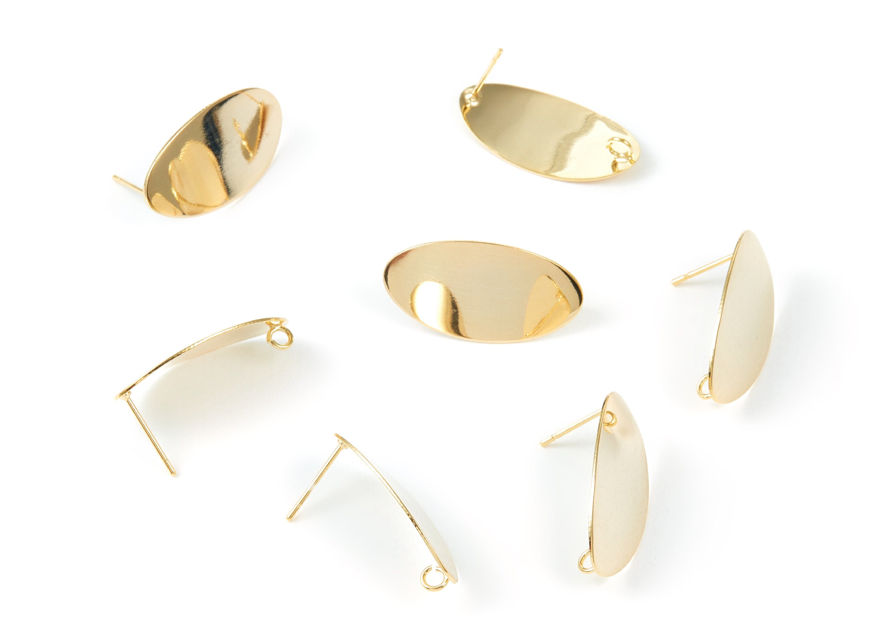 18K Real Gold Plated Brass Post Stud - Gold Plated Brass Earrings With 1 Hole - Oval Shaped Earrings - 26.12x13.72x0.64mm -  RGP1018 - DOMEDBAZAAR