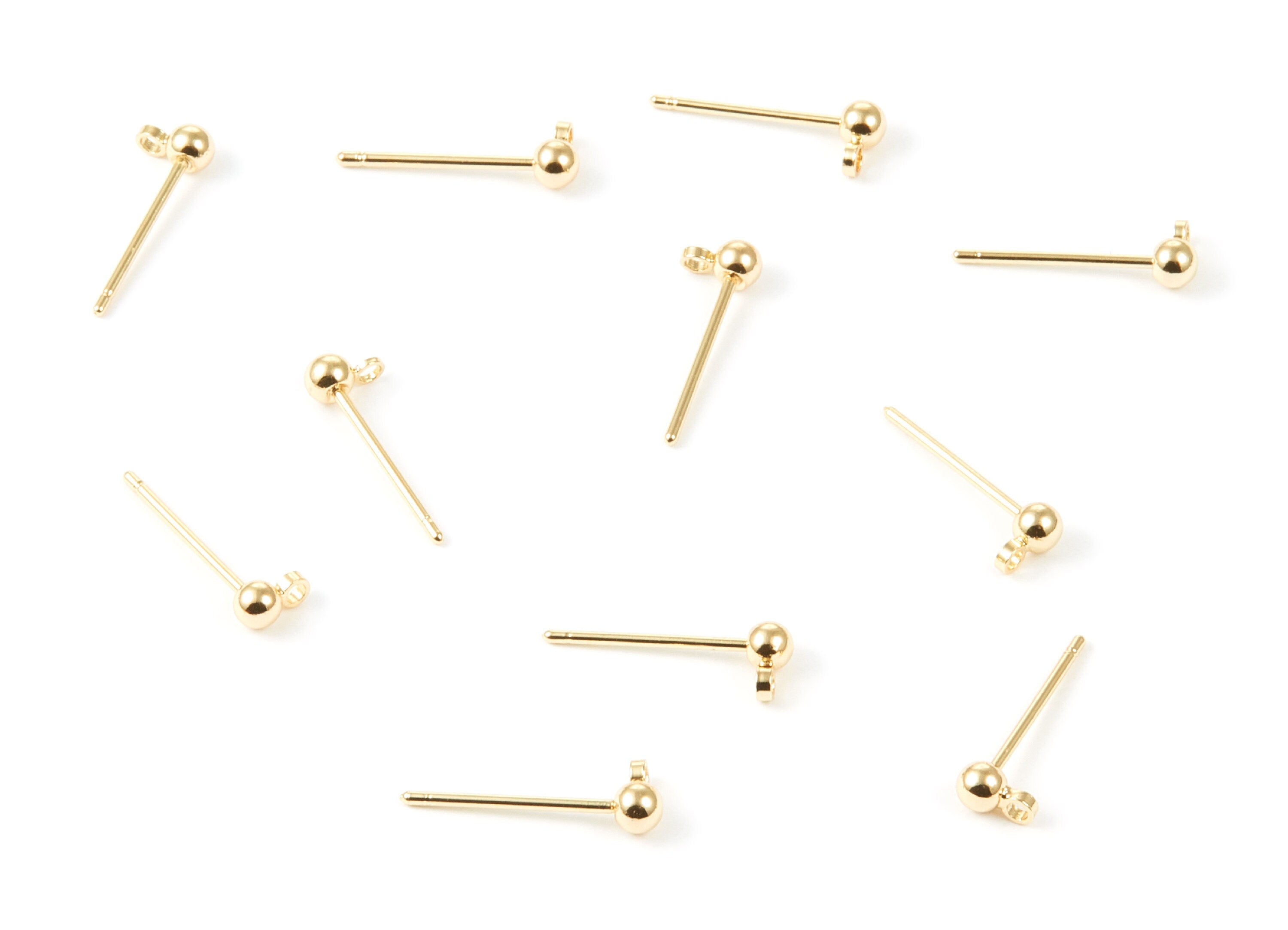18K Real Gold Plated Brass Post Stud With Ball Head - Earring Stud With 1 Hole - Jewelry Supplies - 15.23x5.03x3.08mm - RGP1017 - DOMEDBAZAAR