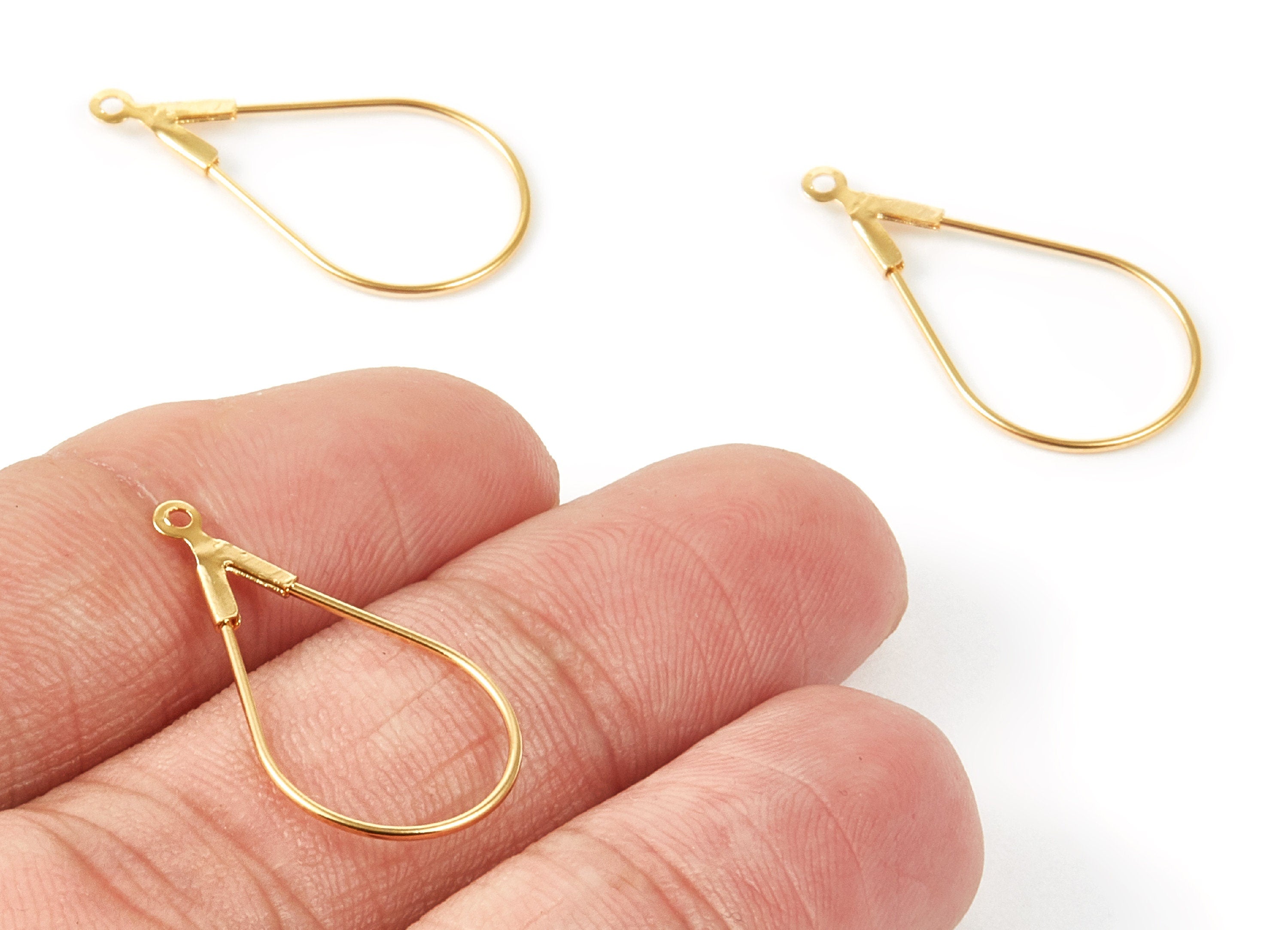 18K Real Gold Plated Brass Earring Wire -  Brass Ear Wire - Earring Findings - Jewelry Supplies - 25.51x13.94x0.78mm - RGP1020 - DOMEDBAZAAR