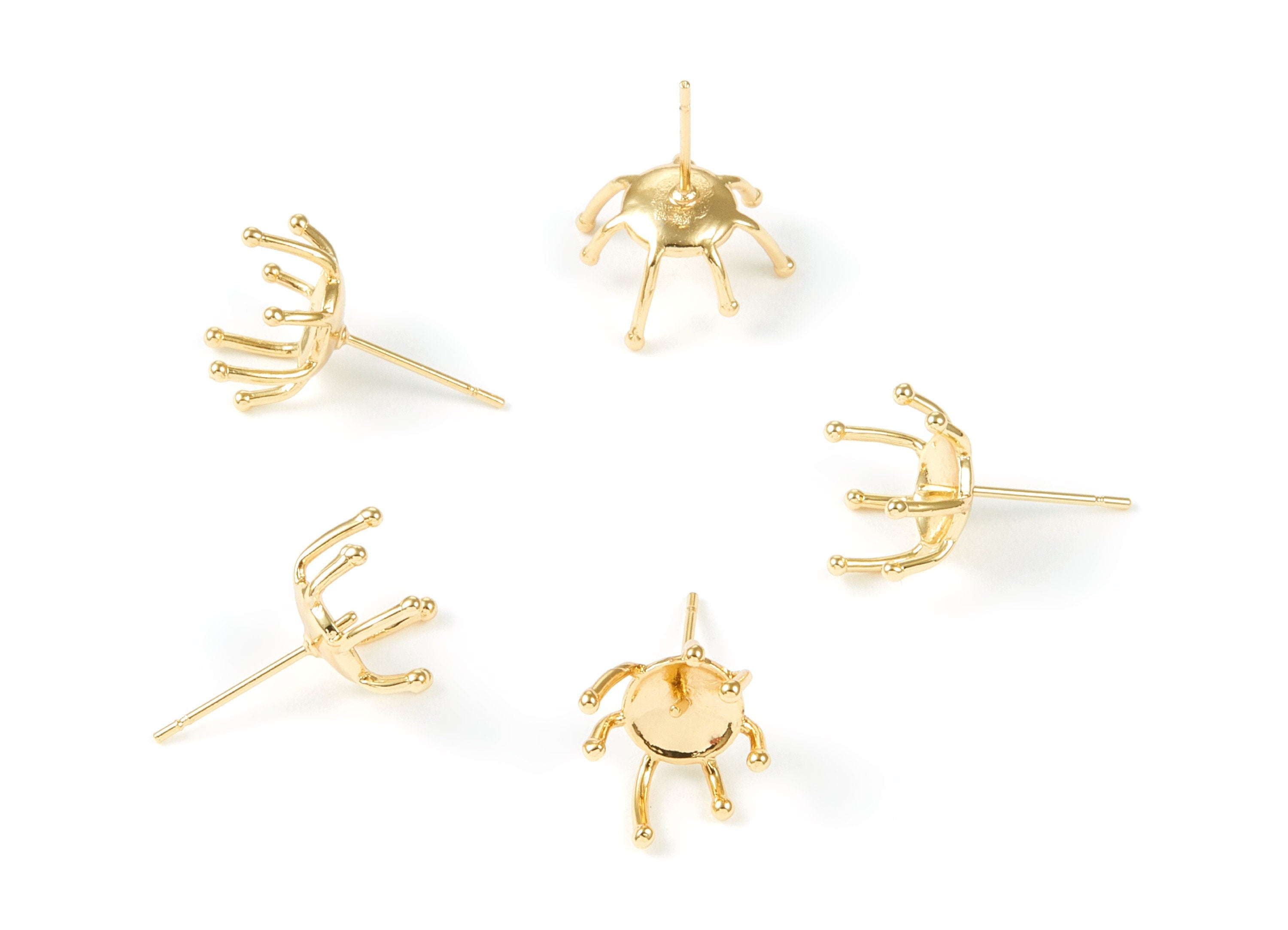 18K Real Gold Plated Brass Earring Post Stud - Earring Stud With Crown Claw - Jewelry Supplies - 20x11x1.1mm - RGP1021 - DOMEDBAZAAR