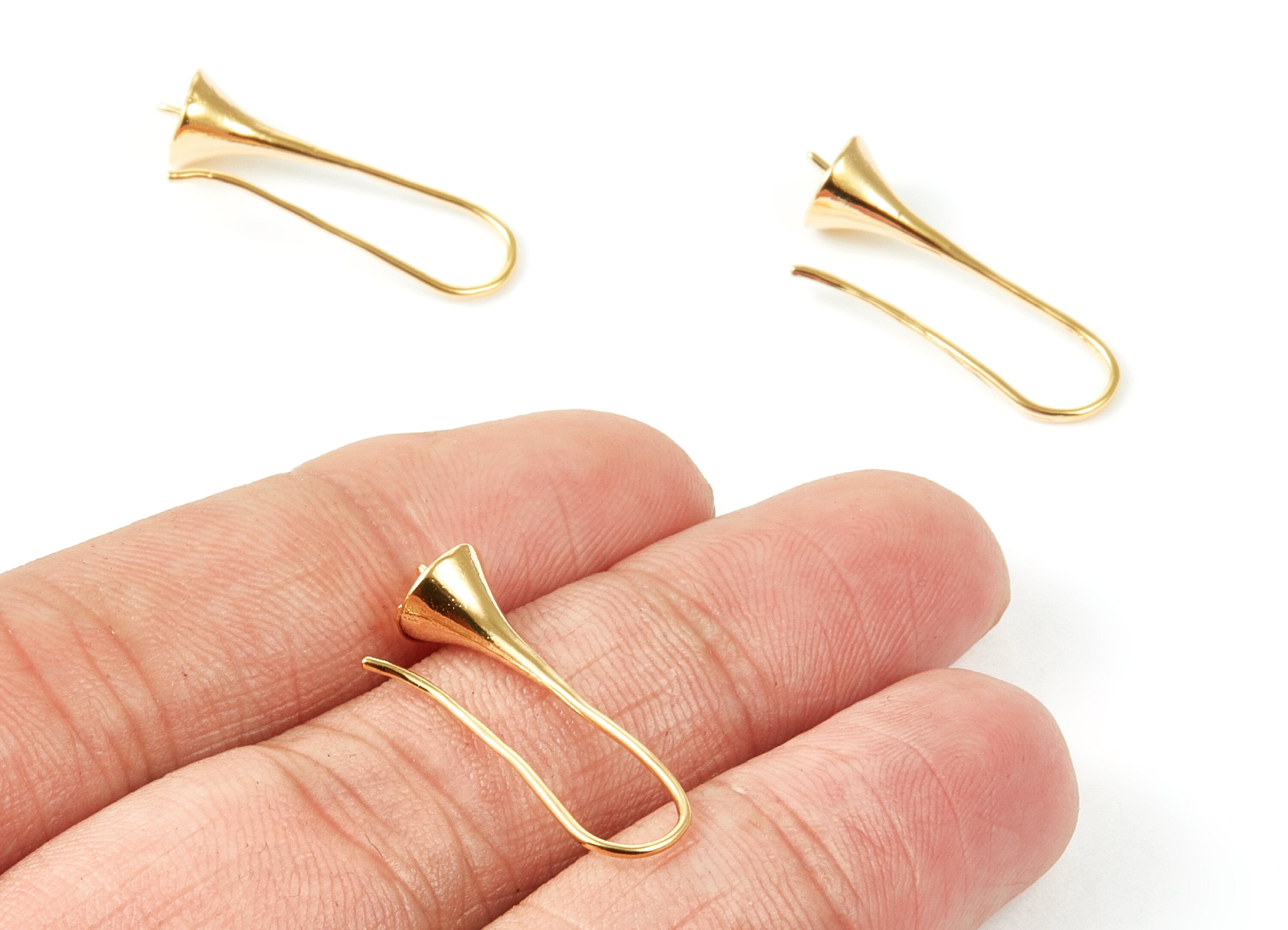 18K Real Gold Plated Brass Earring Wire -  Brass Ear Wire - Earring Findings - Jewelry Supplies - 27.1x10.5x7.33mm - RGP1007 - DOMEDBAZAAR