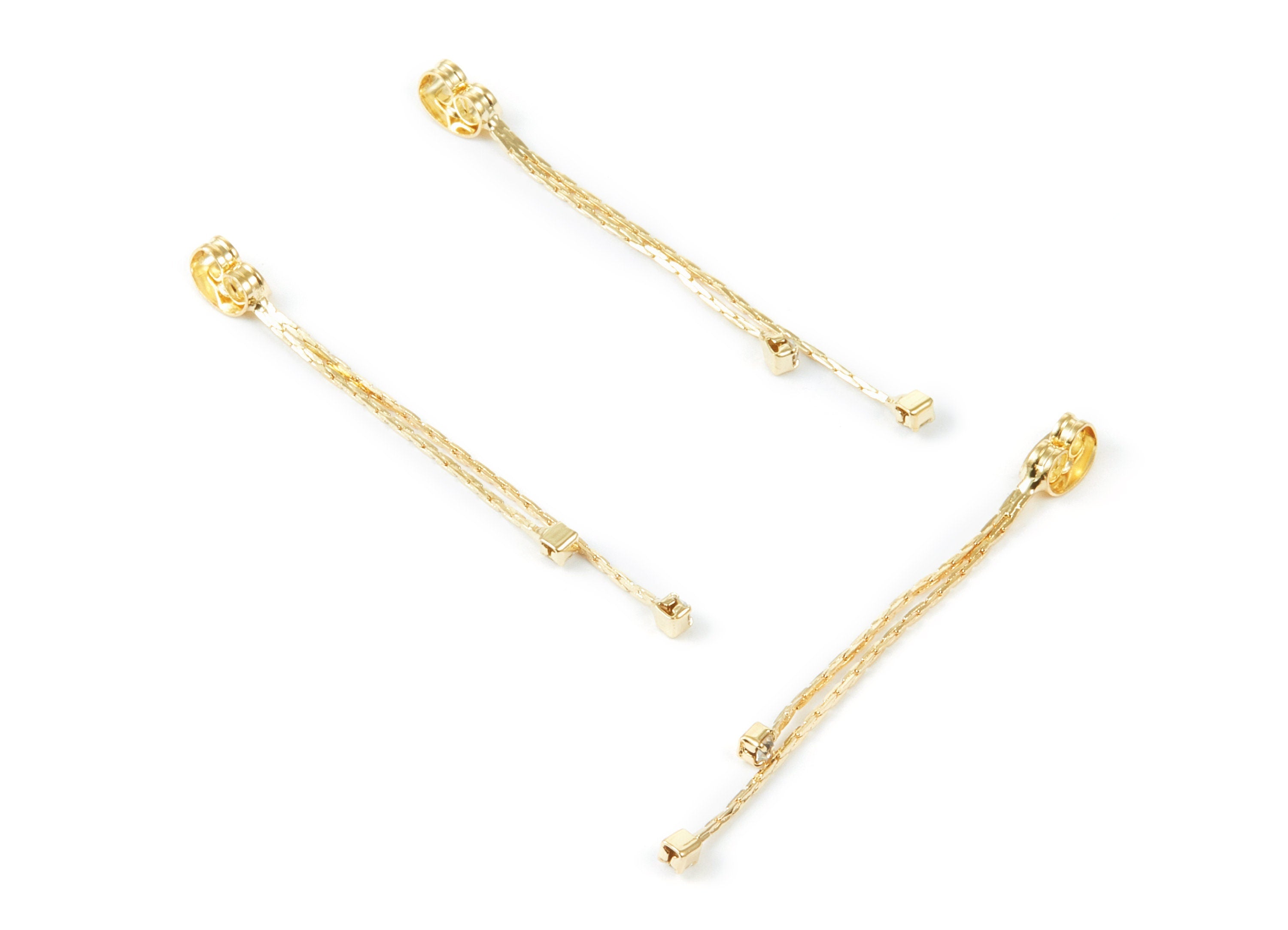 18K Real Gold Plated Earring Back Stopper - Brass Earring Stud Stopper With Snake Chains Inlaid Zircon - 46.68x4.36x3.36mm - RGP1009 - DOMEDBAZAAR
