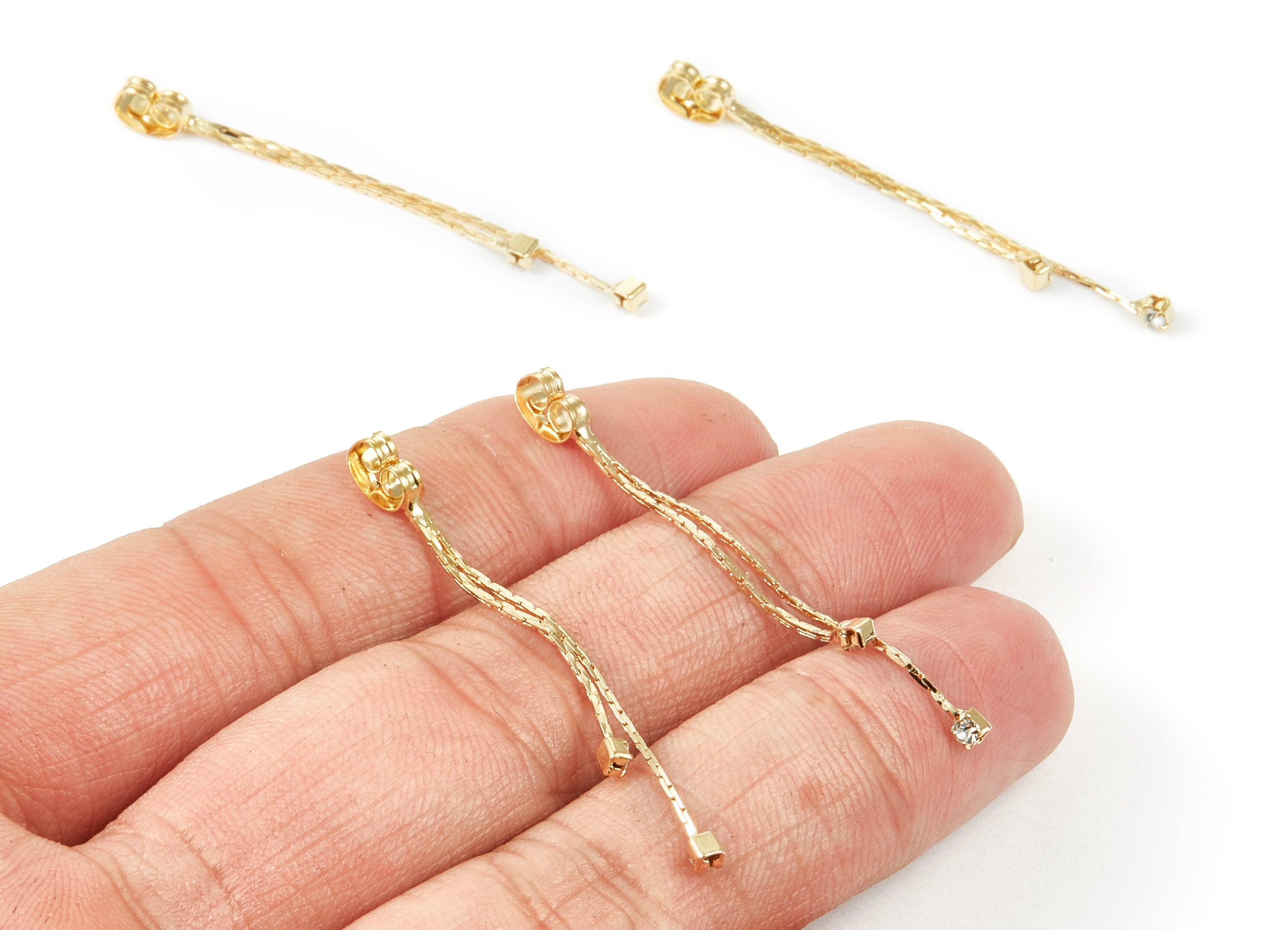 18K Real Gold Plated Earring Back Stopper - Brass Earring Stud Stopper With Snake Chains Inlaid Zircon - 46.68x4.36x3.36mm - RGP1009 - DOMEDBAZAAR