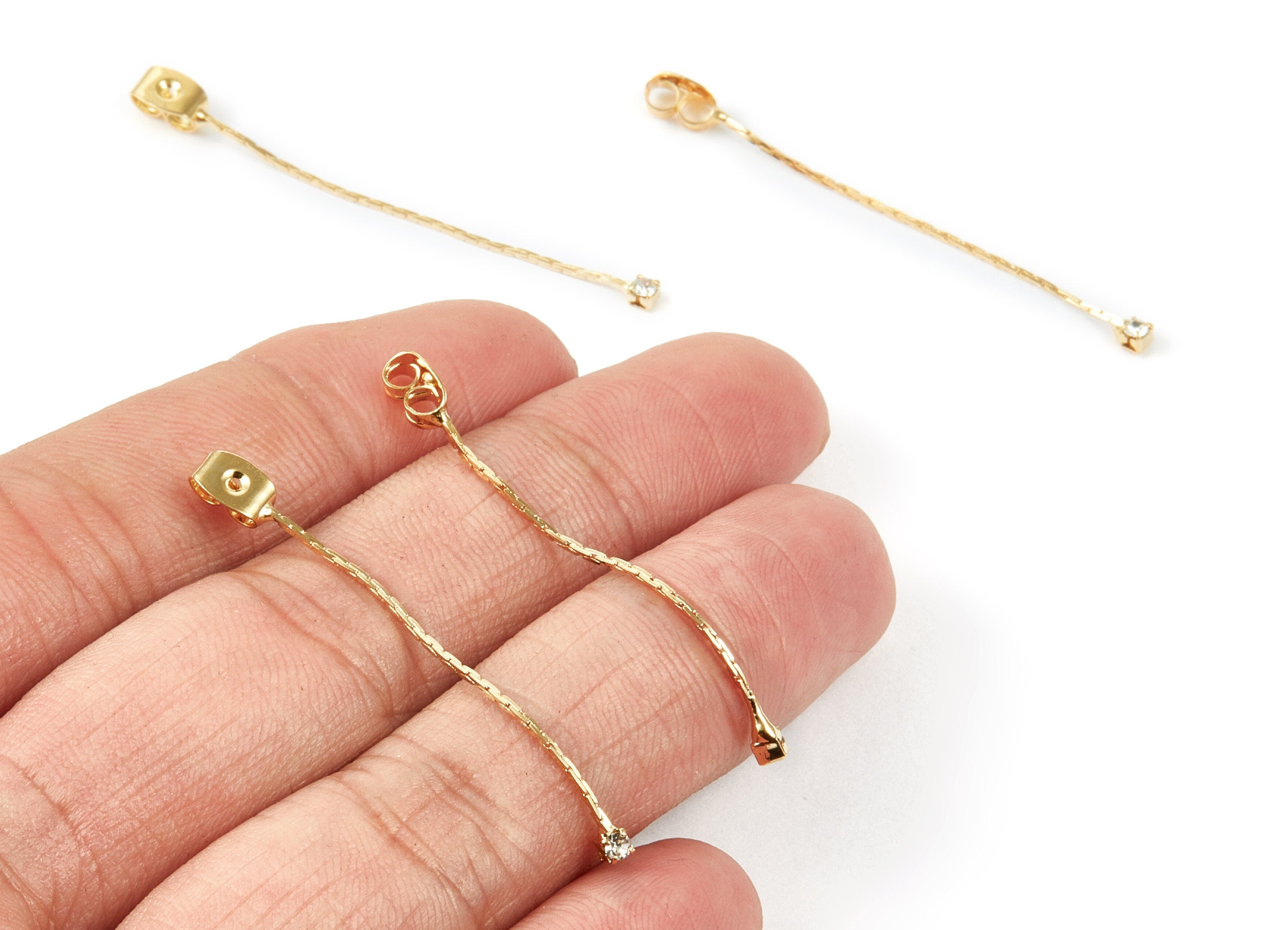 18K Real Gold Plated Earing Back Stopper - Brass Earring Back Stopper With a Snake Chain Inlaid Zircon - 46.5x4.37x3.44mm - RGP1010 - DOMEDBAZAAR