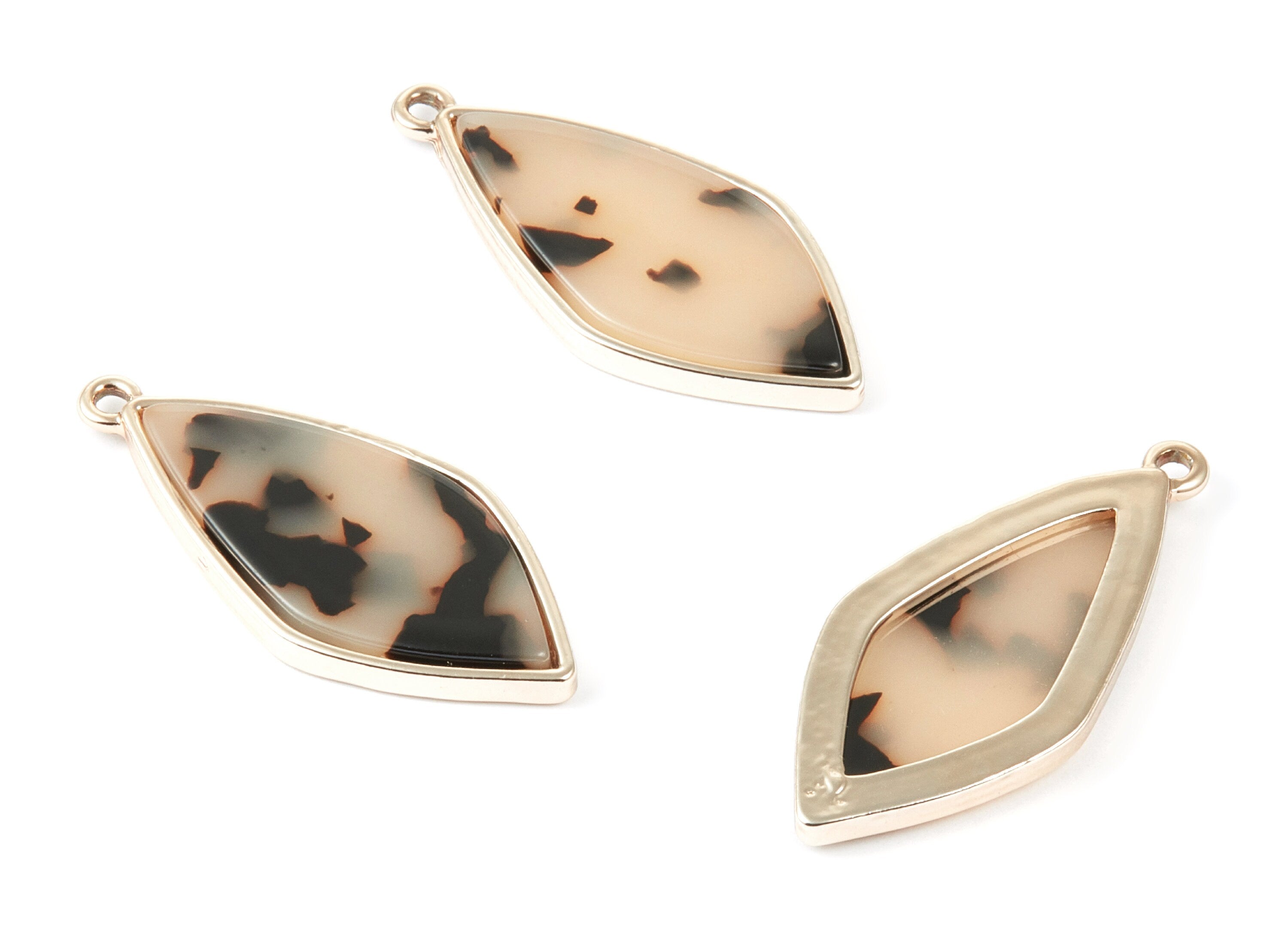 Alloy Frame Cellulose Acetate Charms - Alloy Acetate Earrings - Rhombus Shaped Pendant - Color Code: A08 - 40.55x18.37x2.85mm - AC1240E - DOMEDBAZAAR