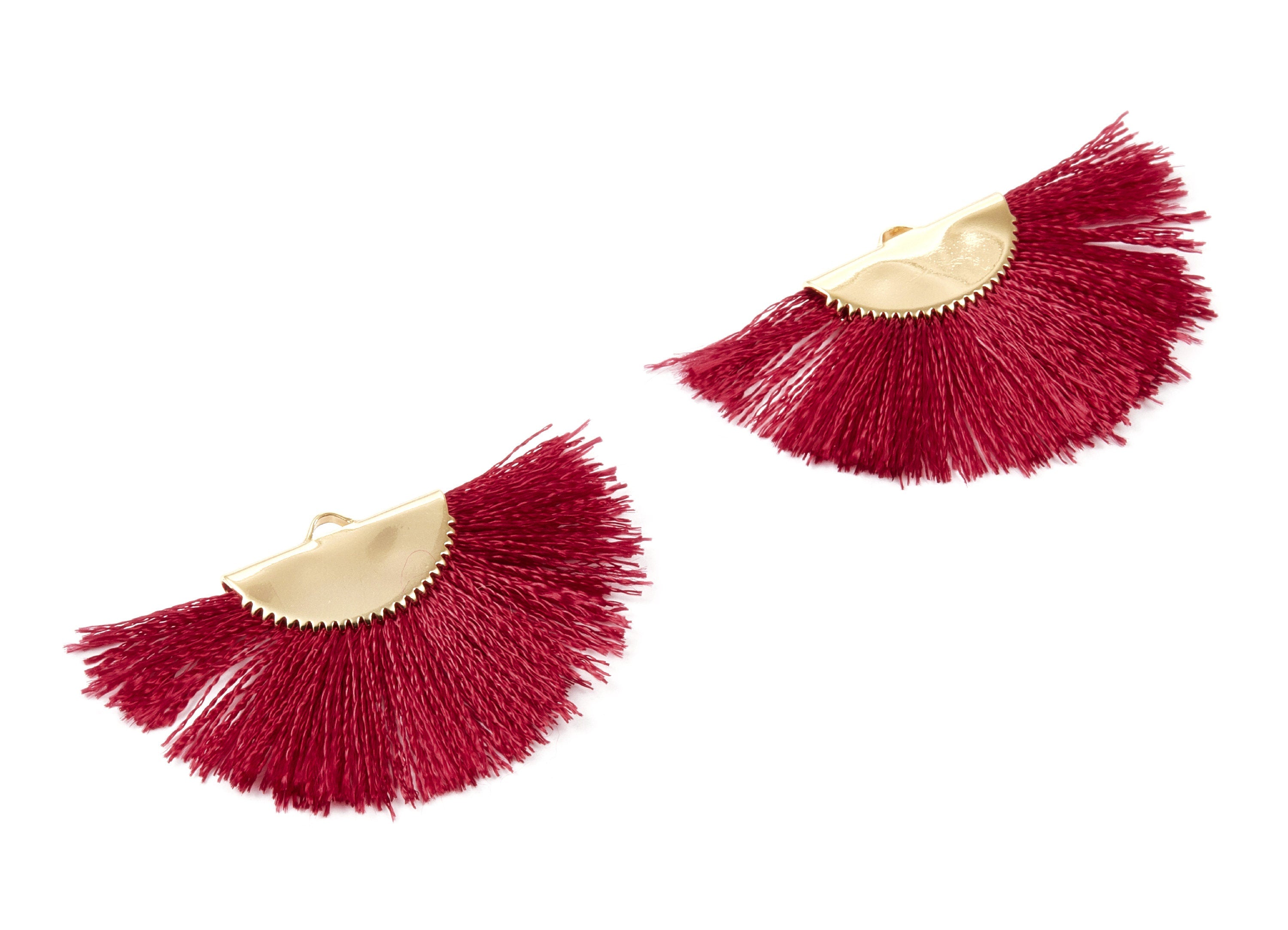 18K Real Gold Plated Brass Earrings - Fringe Tassel On A Brass findings Earrings - Fan Tassel Earring Charms - 45x29x2.8mm - RGP1001J - DOMEDBAZAAR