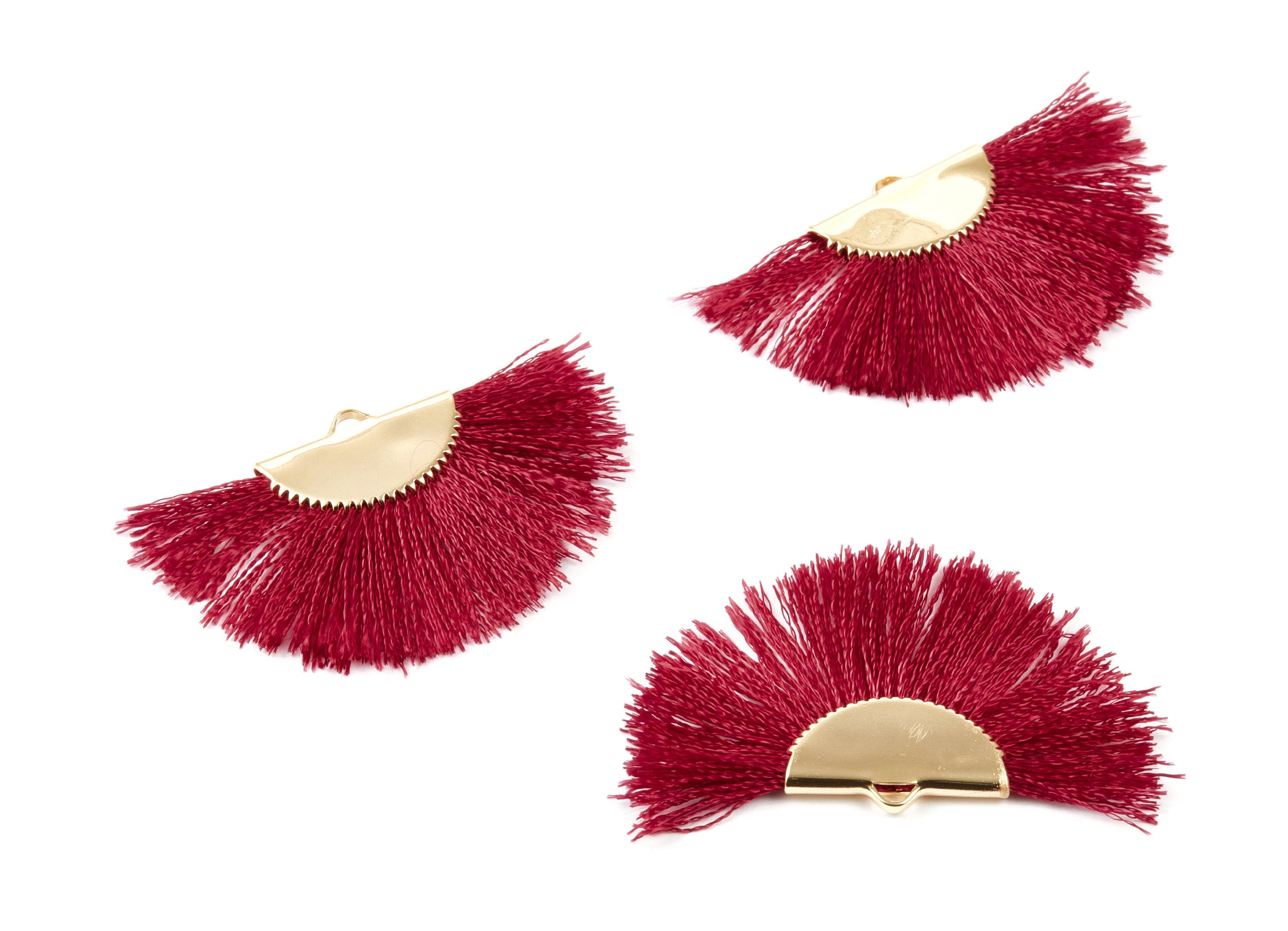 18K Real Gold Plated Brass Earrings - Fringe Tassel On A Brass findings Earrings - Fan Tassel Earring Charms - 45x29x2.8mm - RGP1001J - DOMEDBAZAAR