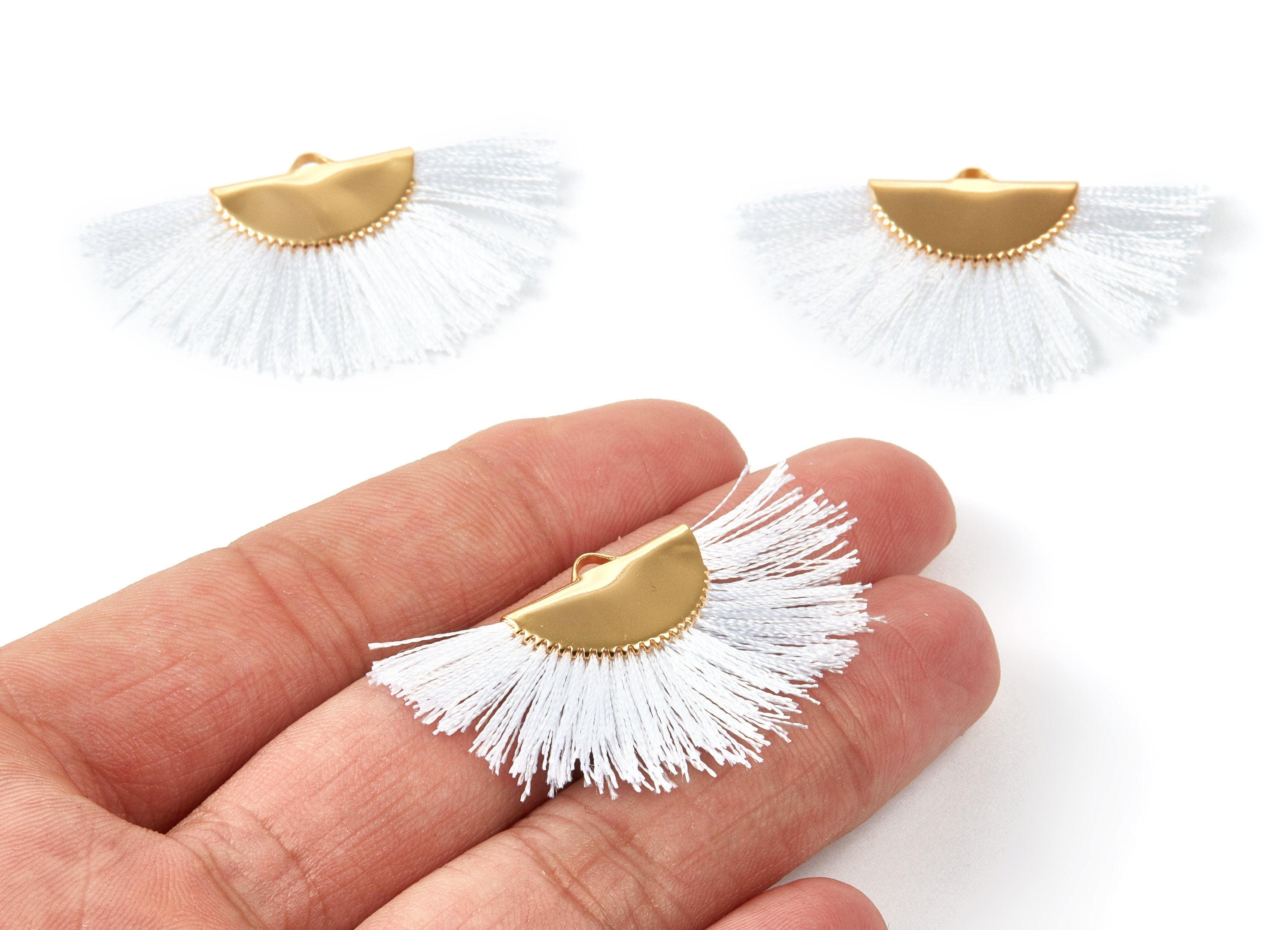 18K Real Gold Plated Brass Earrings - Fringe Tassel On A Brass findings Earrings - Fan Tassel Earring Charms - 45x29x2.8mm - RGP1001F - DOMEDBAZAAR