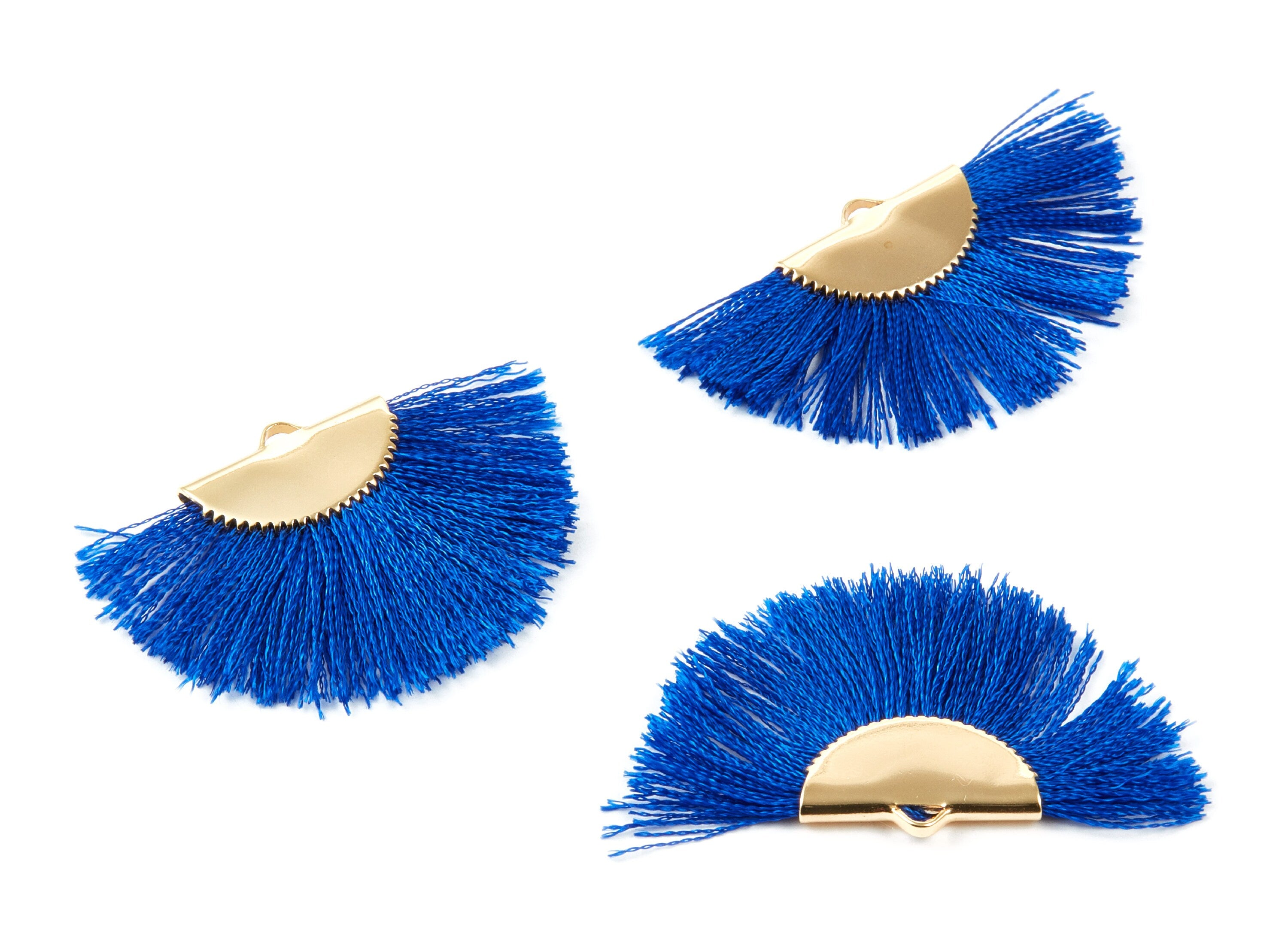 18K Real Gold Plated Brass Earrings - Fringe Tassel On A Brass findings Earrings - Fan Tassel Earring Charms - 45x29x2.8mm - RGP1001B - DOMEDBAZAAR