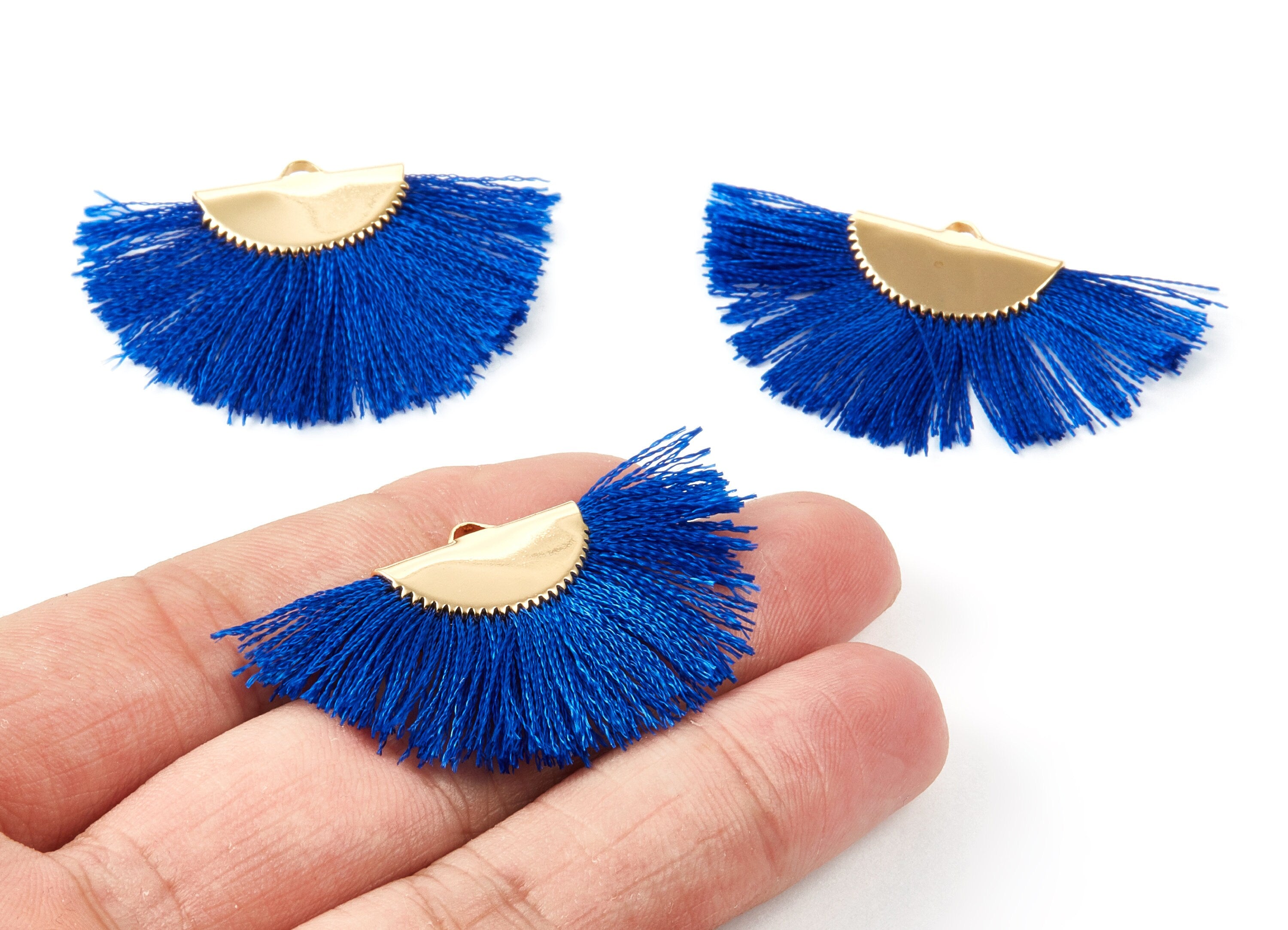 18K Real Gold Plated Brass Earrings - Fringe Tassel On A Brass findings Earrings - Fan Tassel Earring Charms - 45x29x2.8mm - RGP1001B - DOMEDBAZAAR