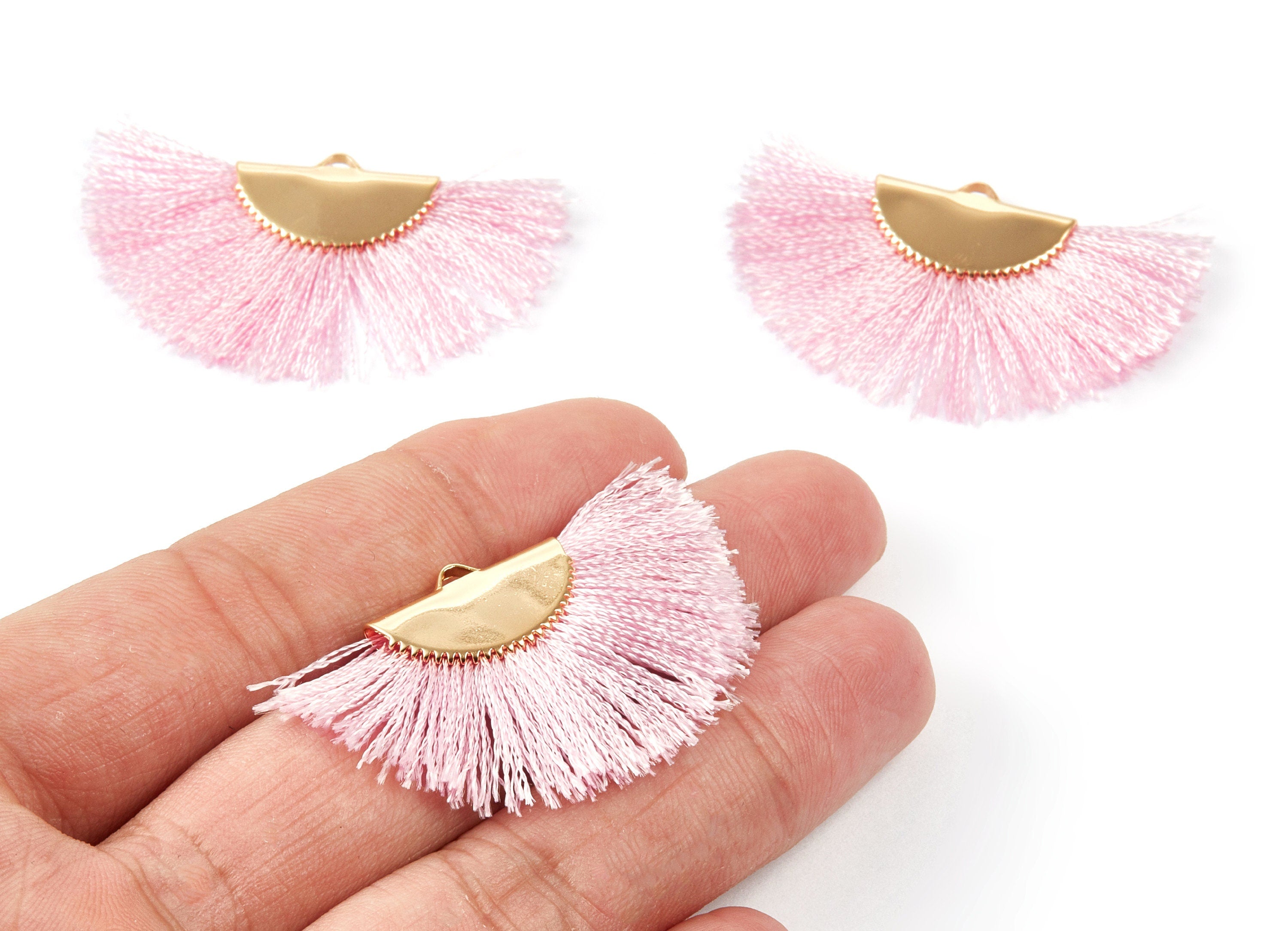 18K Real Gold Plated Brass Earrings - Fringe Tassel On A Brass findings Earrings - Fan Tassel Earring Charms - 45x29x2.8mm - RGP1001D - DOMEDBAZAAR