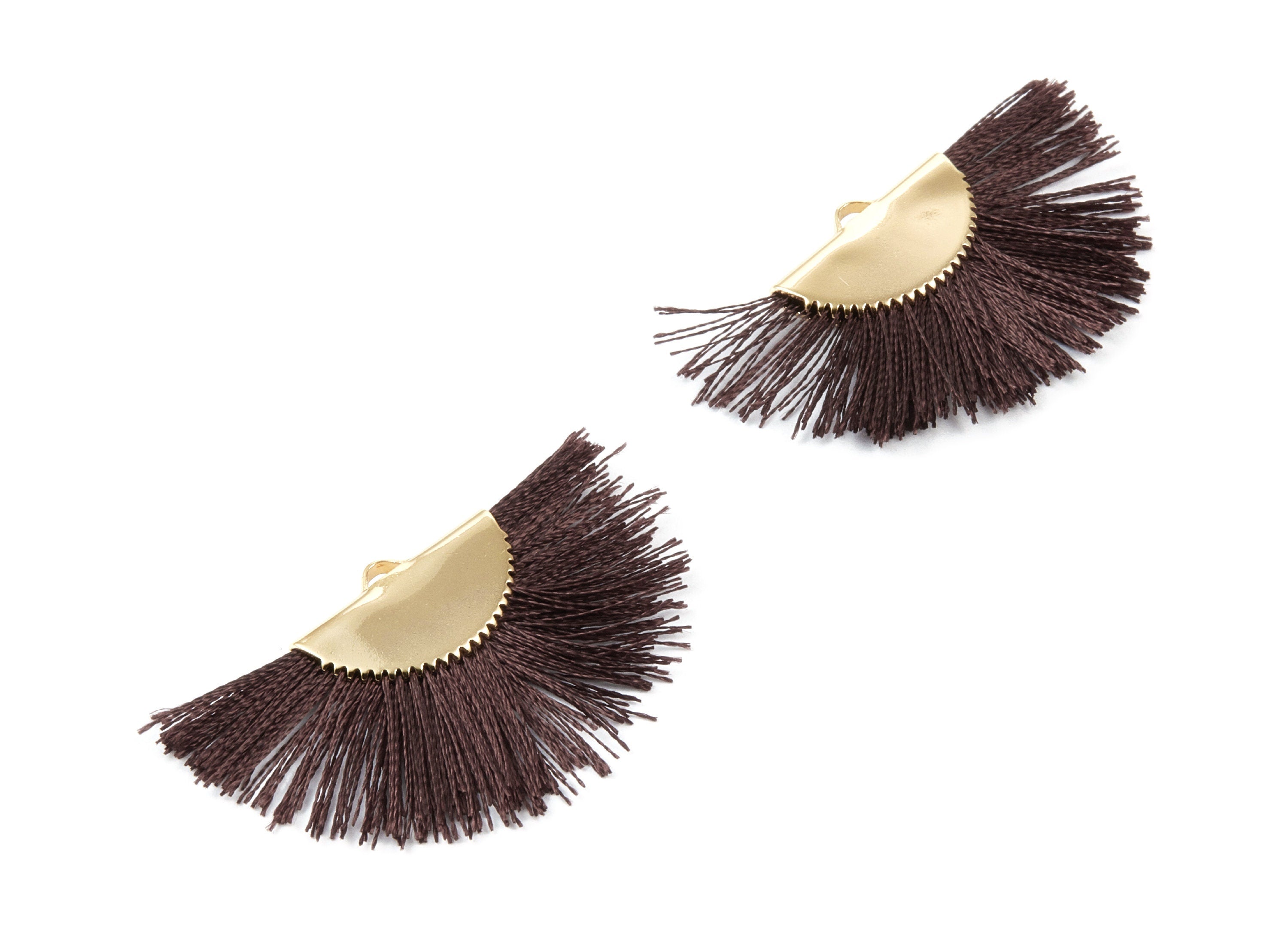 18K Real Gold Plated Brass Earrings - Fringe Tassel On A Brass findings Earrings - Fan Tassel Earring Charms - 45x29x2.8mm - RGP1001H - DOMEDBAZAAR