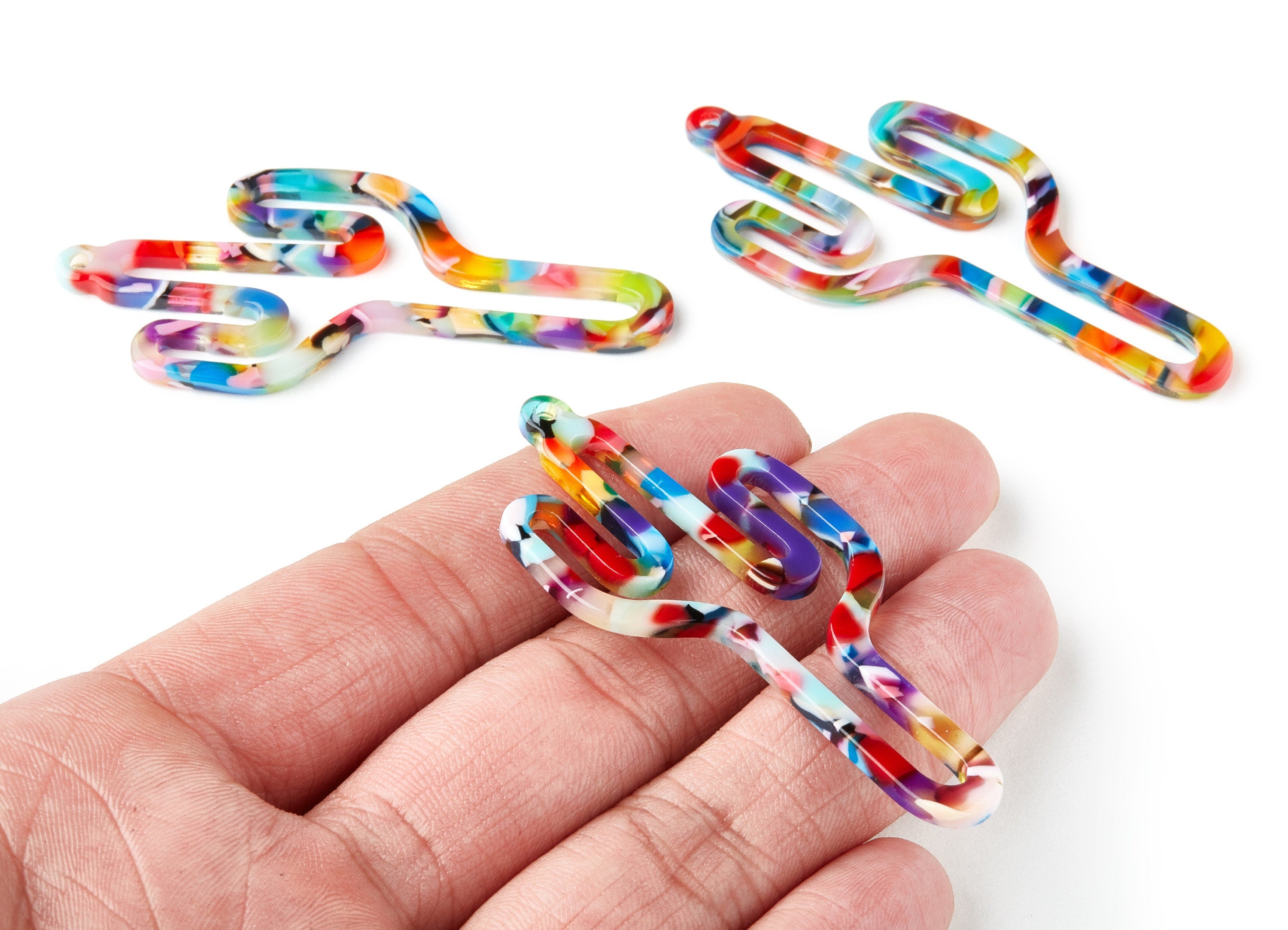 Acetate Acrylic Earring Charms - Cactus Shaped Pendant With 1 Hole - Color Code: A21 - Earring Findings - 64.47x29.15x2.65mm - AC1336F - DOMEDBAZAAR