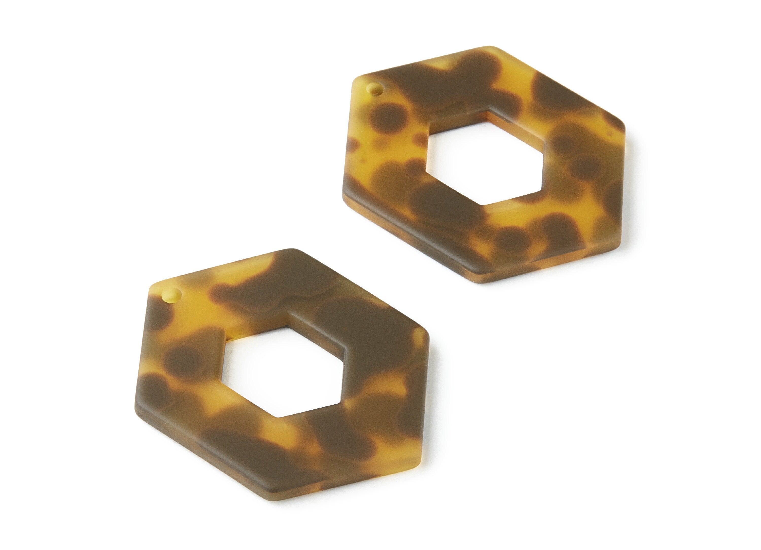 Matte Acrylic Earring Charms -  Tortoise Shell Earrings - Hexagon Pendant With 1 Hole - Color Code: A195 - 40.25x29.9x3.11mm - AC1267A - DOMEDBAZAAR