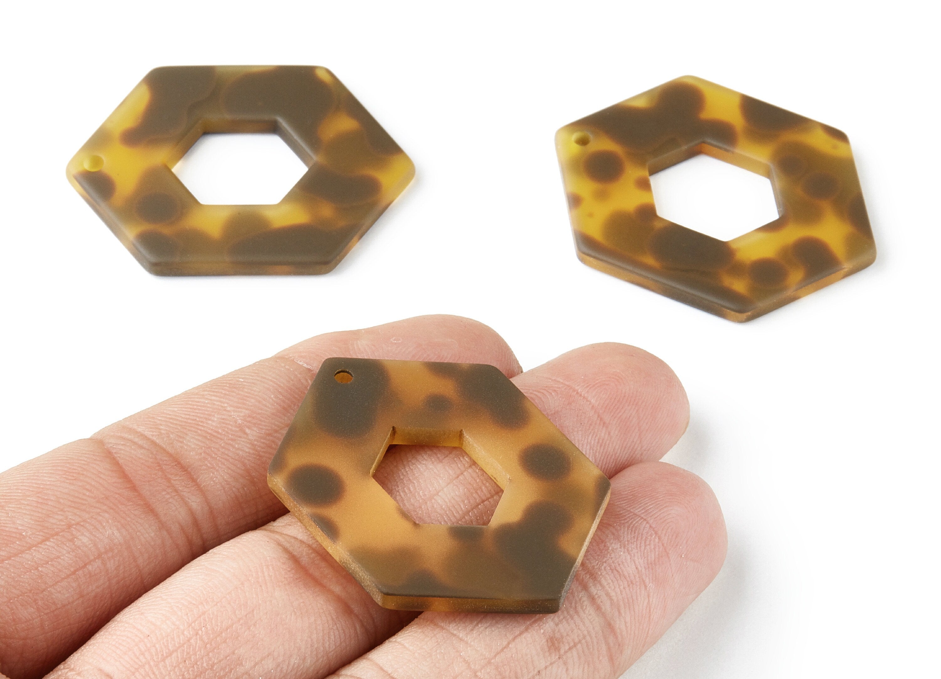 Matte Acrylic Earring Charms -  Tortoise Shell Earrings - Hexagon Pendant With 1 Hole - Color Code: A195 - 40.25x29.9x3.11mm - AC1267A - DOMEDBAZAAR