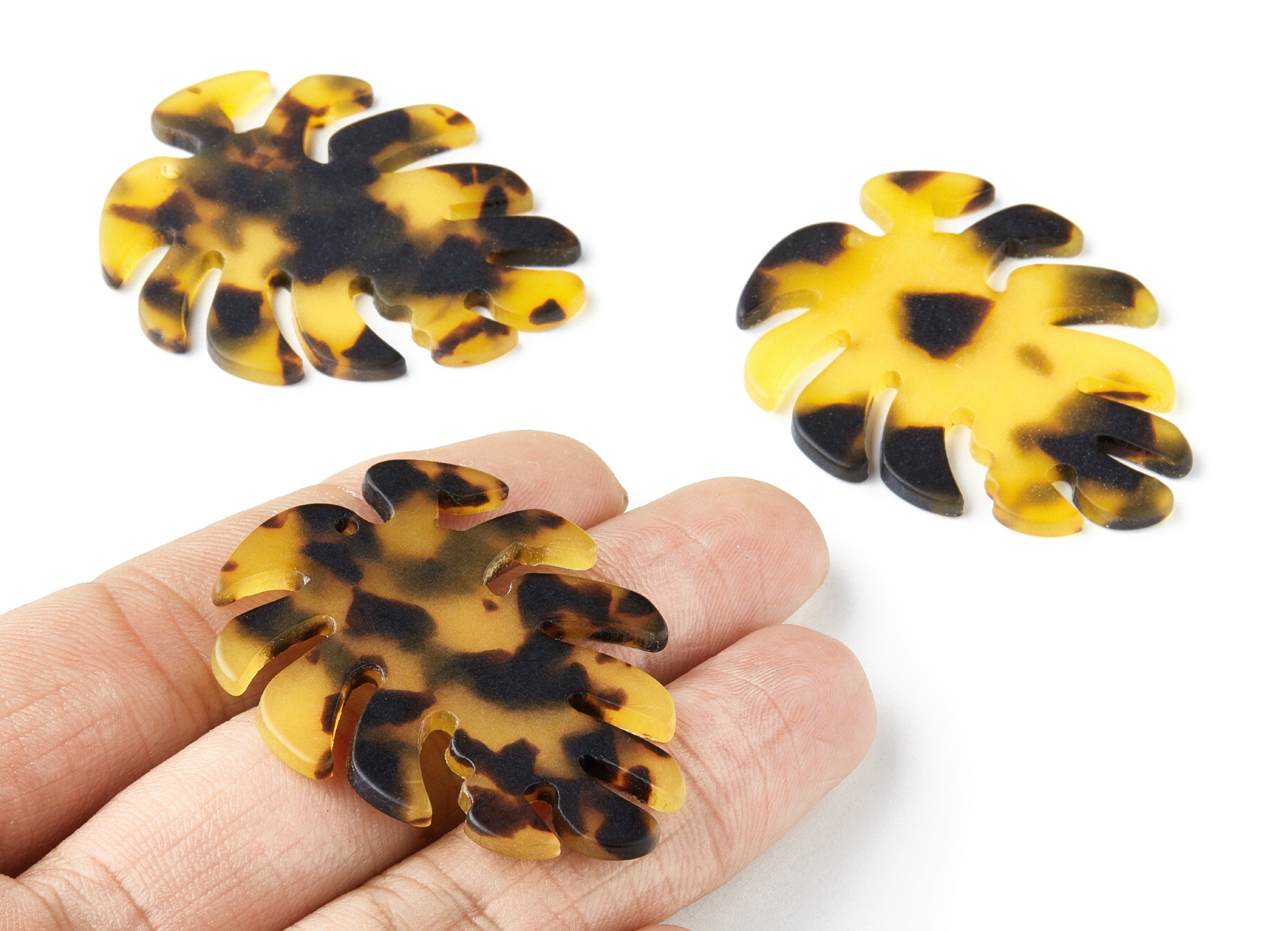 Acetate Acrylic Charms - Matte Tortoise Shell Earrings - Leaf Pendant - Jewelry Supplies - Color Code: A01 - 45.15x38x2.38mm - AC1199N - DOMEDBAZAAR