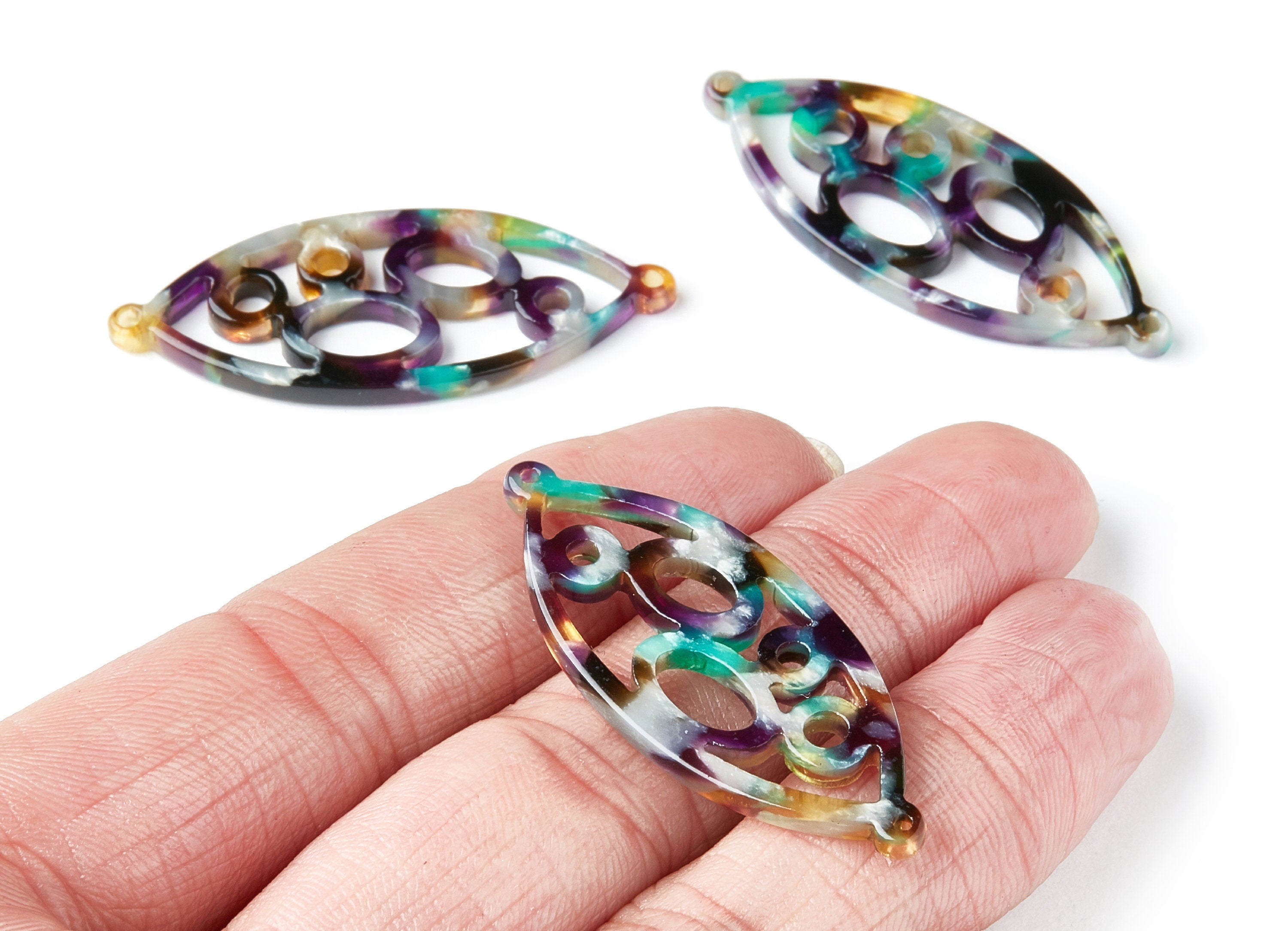 Acetate Leaf Earring Charms - Leaf Shaped Pendant - Earring Findings - Jewelry Supplies - 43.78x18x2.84mm - AC1372M - DOMEDBAZAAR