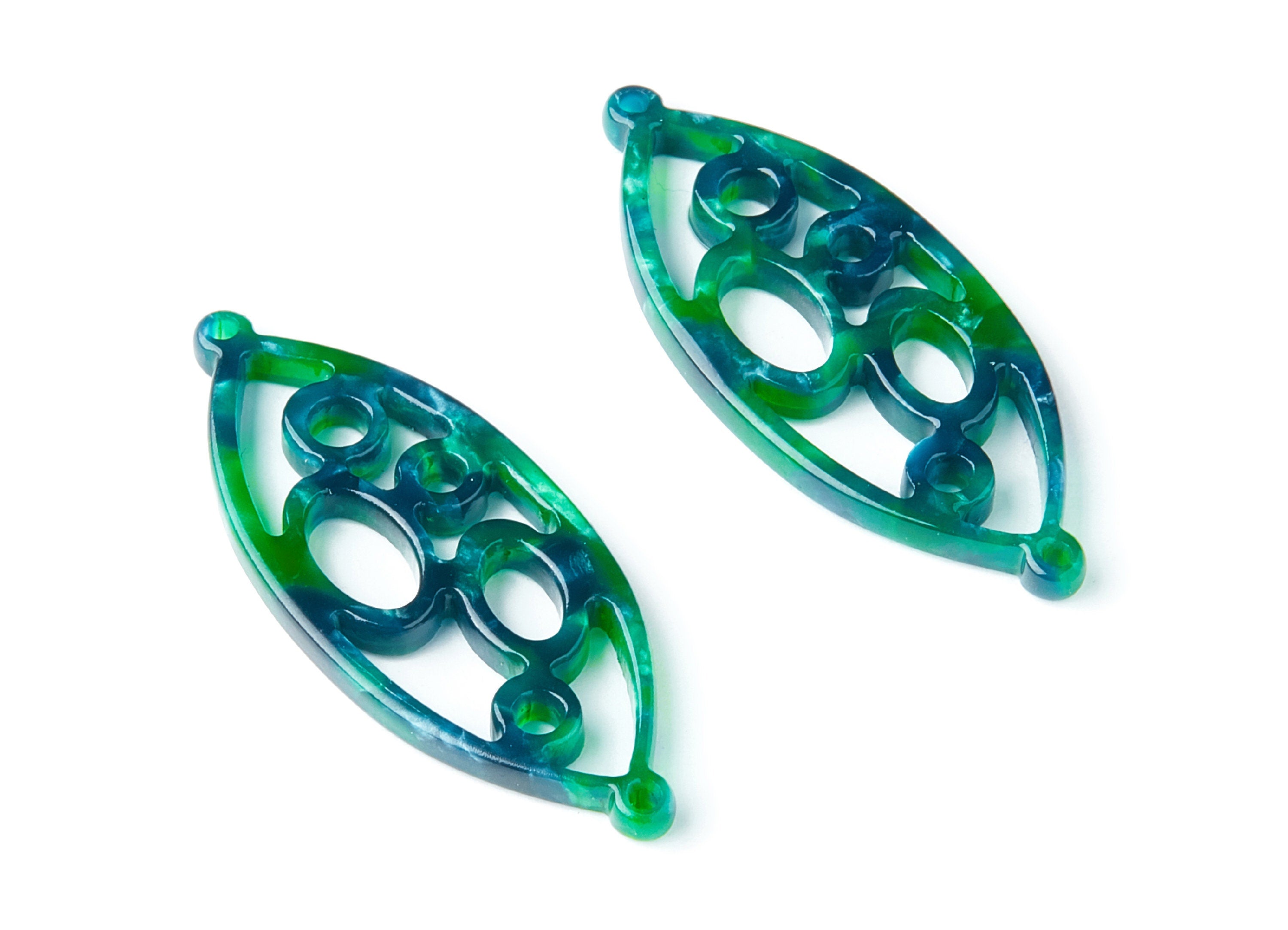 Acetate Leaf Earring Charms - Leaf Shaped Pendant - Earring Findings - Jewelry Supplies - 43.78x18x2.84mm - AC1372R - DOMEDBAZAAR