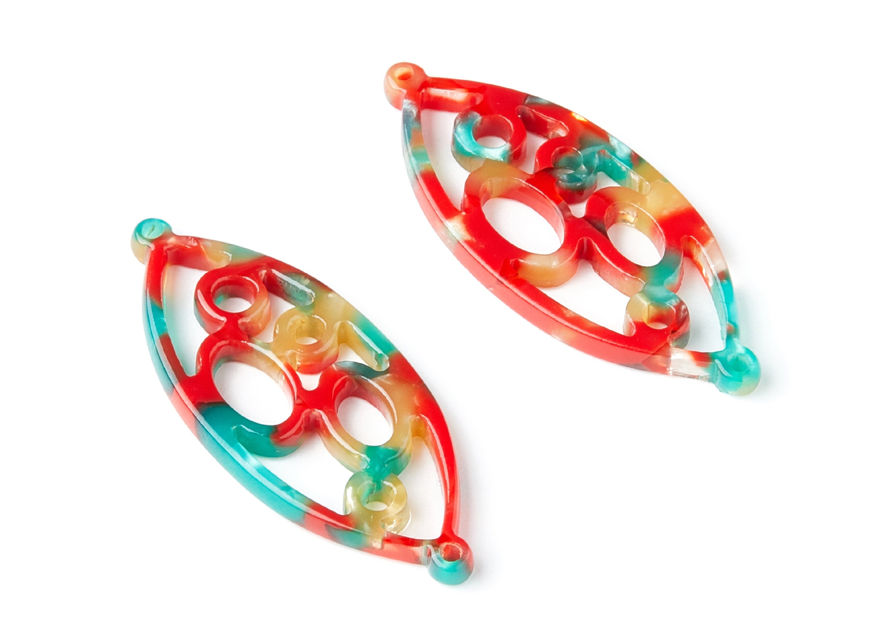 Acetate Leaf Earring Charms - Leaf Shaped Pendant - Earring Findings - Jewelry Supplies - 43.78x18x2.84mm - AC1372T - DOMEDBAZAAR