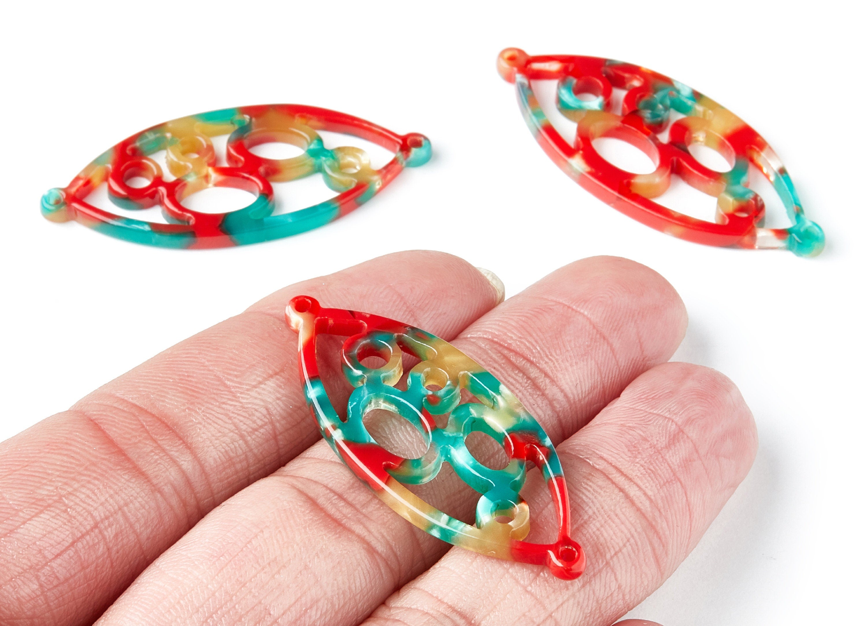 Acetate Leaf Earring Charms - Leaf Shaped Pendant - Earring Findings - Jewelry Supplies - 43.78x18x2.84mm - AC1372T - DOMEDBAZAAR
