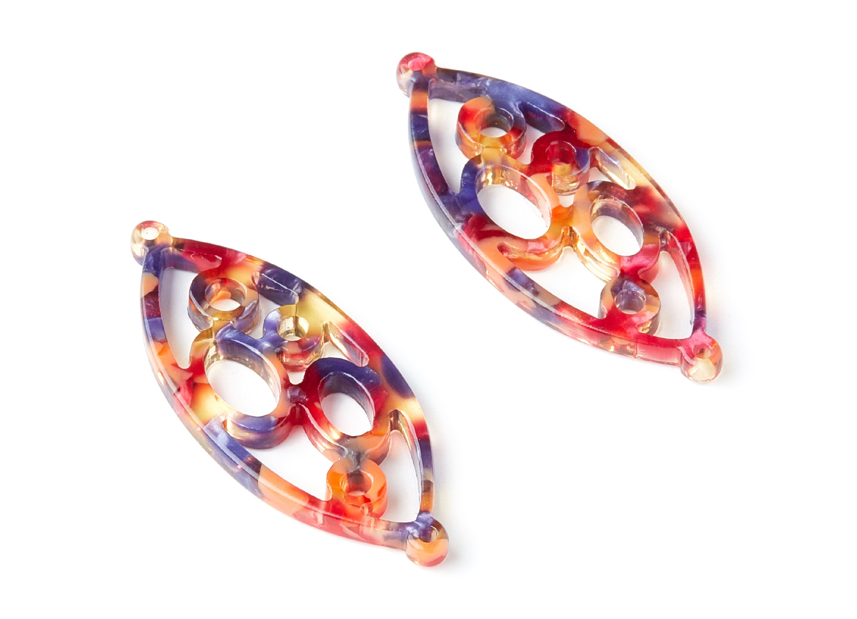 Acetate Leaf Earring Charms - Leaf Shaped Pendant - Earring Findings - Jewelry Supplies - 43.78x18x2.84mm - AC1372Y - DOMEDBAZAAR