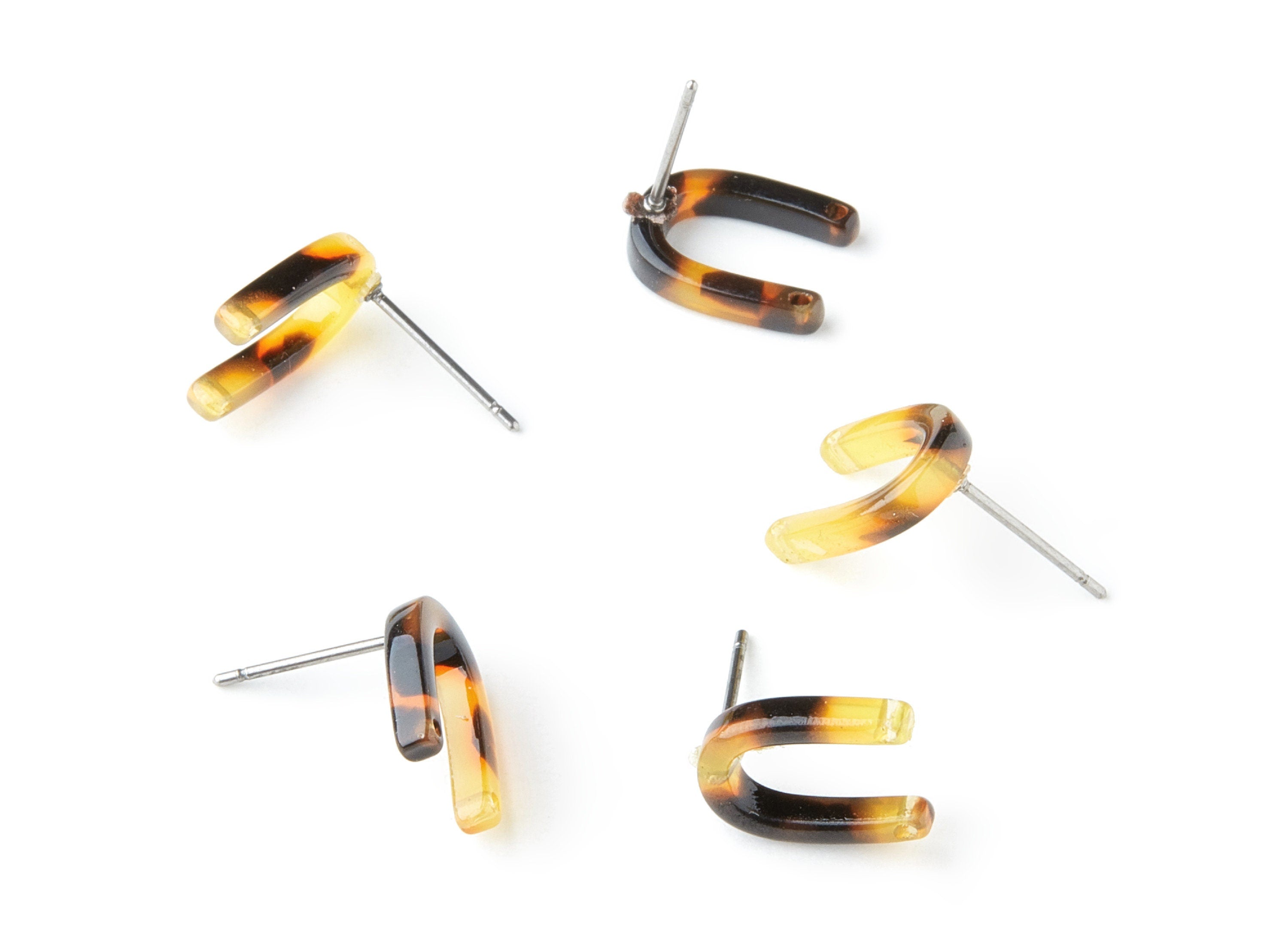 Acetate Acrylic Earring Stud - Post Charm - Tortoise Shell Earring - U Shaped Earrings - Color Code: A01 - 12.65x9.55x2.64mm - AC1227J - DOMEDBAZAAR