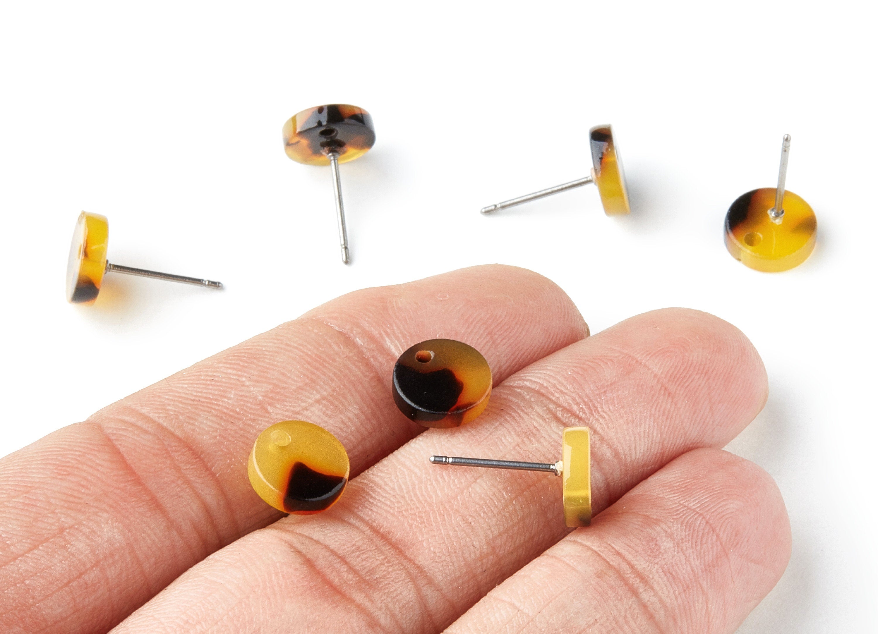 Acetate Acrylic Earring Stud - Post Charm - Tortoise Shell Earring - Circle Earrings - Color Code: A01 - 9x9x2.6mm - AC1347B - DOMEDBAZAAR