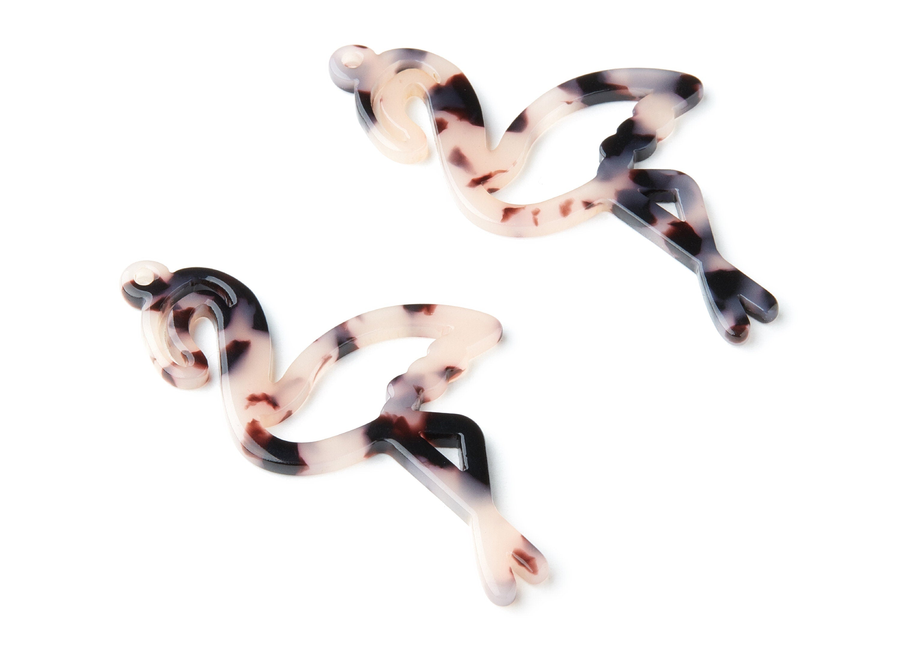 Acetate Acrylic Earring Charms - Blonde Tortoise Shell Pendant - 1 Hole - Flamingo Shaped - Color Code: A06 - 64.1x34.16x2.66mm - AC1337C - DOMEDBAZAAR