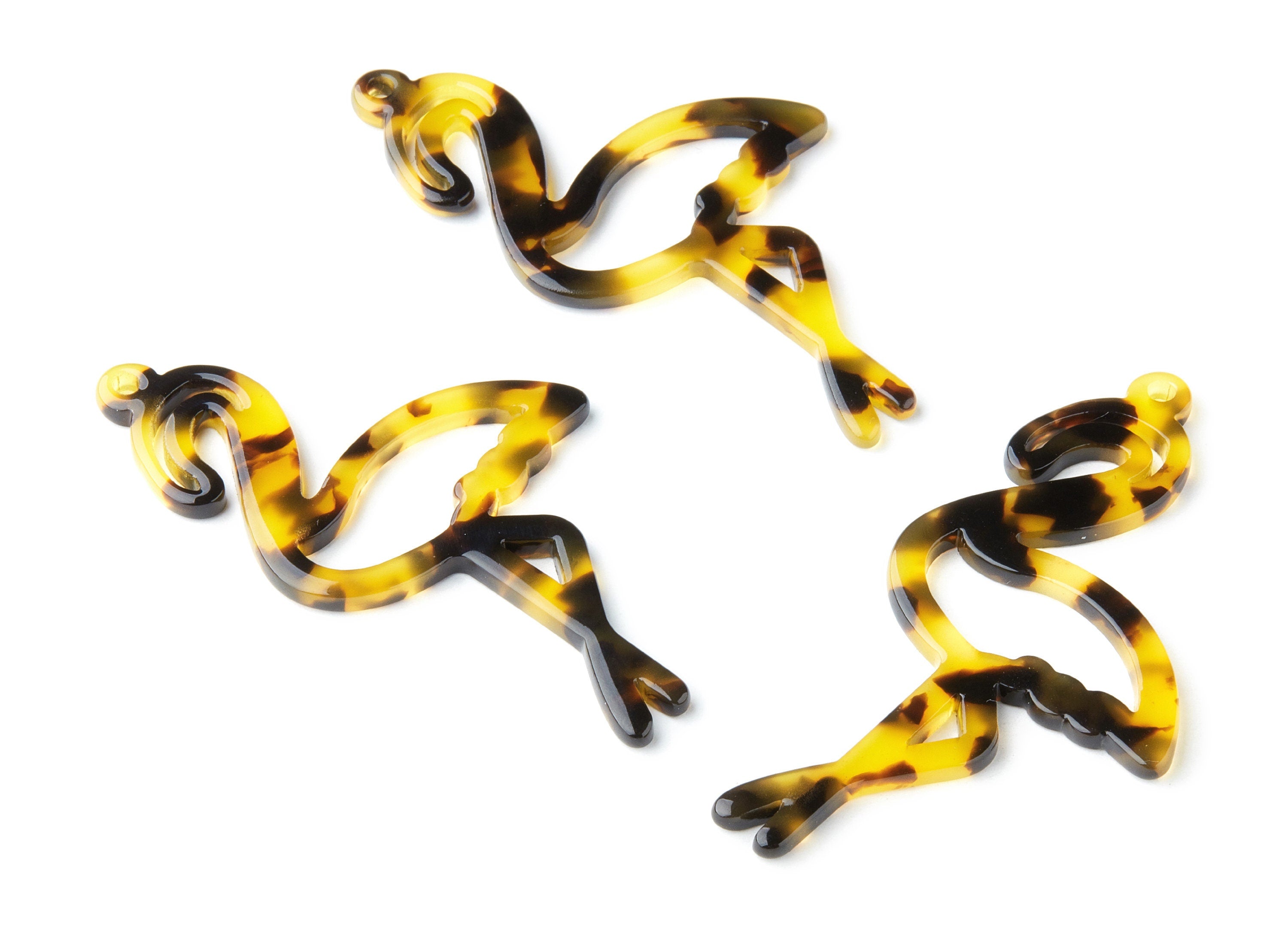 Acetate Acrylic Earring Charms - Tortoise Shell Pendant - 1 Hole - Flamingo Shaped - Color Code: A02 - 64.1x34.16x2.66mm - AC1337D - DOMEDBAZAAR