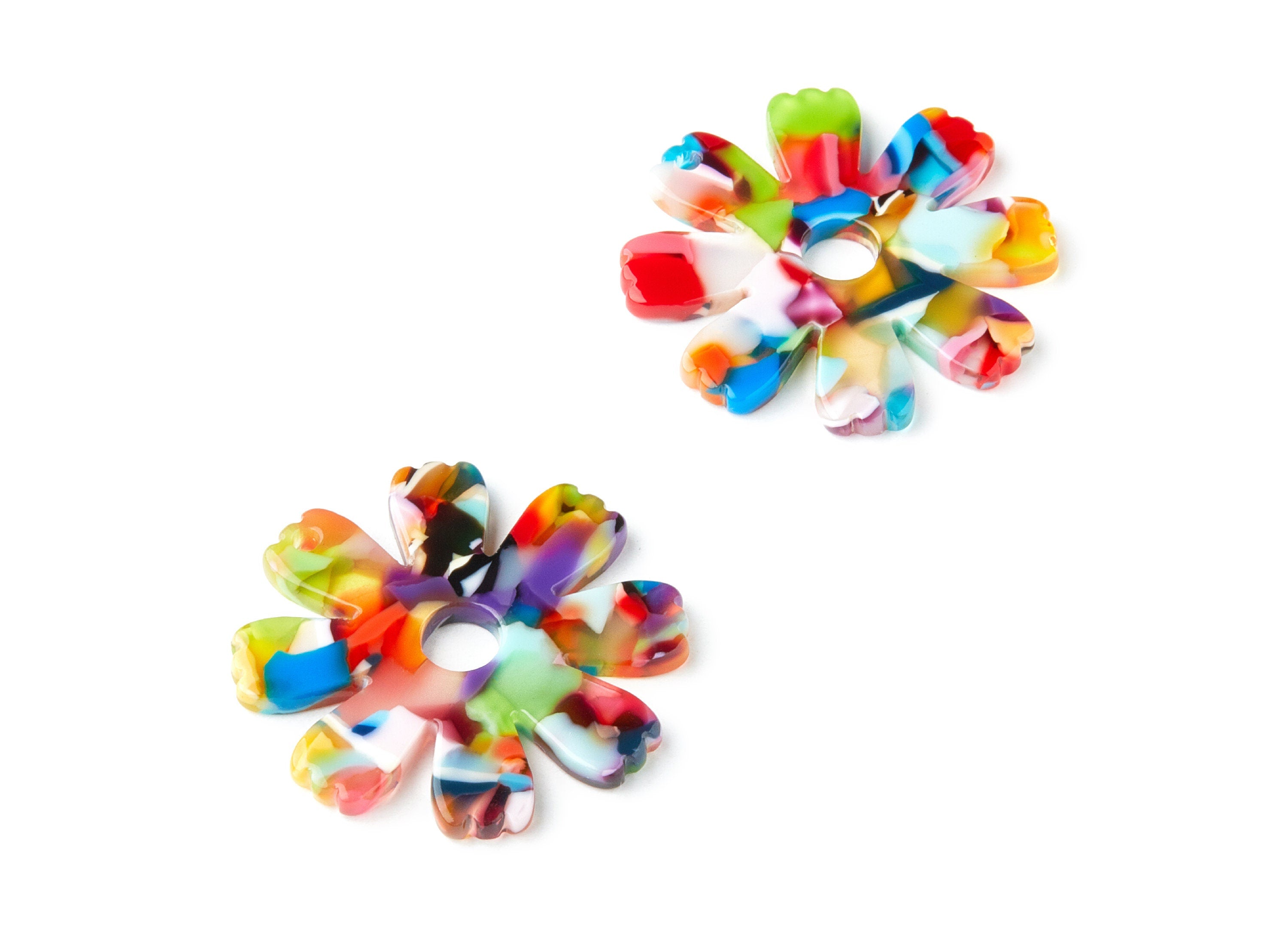 Acetate Flower Earring Charms - Flower Shaped Pendant - Earring Findings - Jewelry Supplies - Color Code: A21 - 34.73x33.57x2.57mm - AC1331A - DOMEDBAZAAR