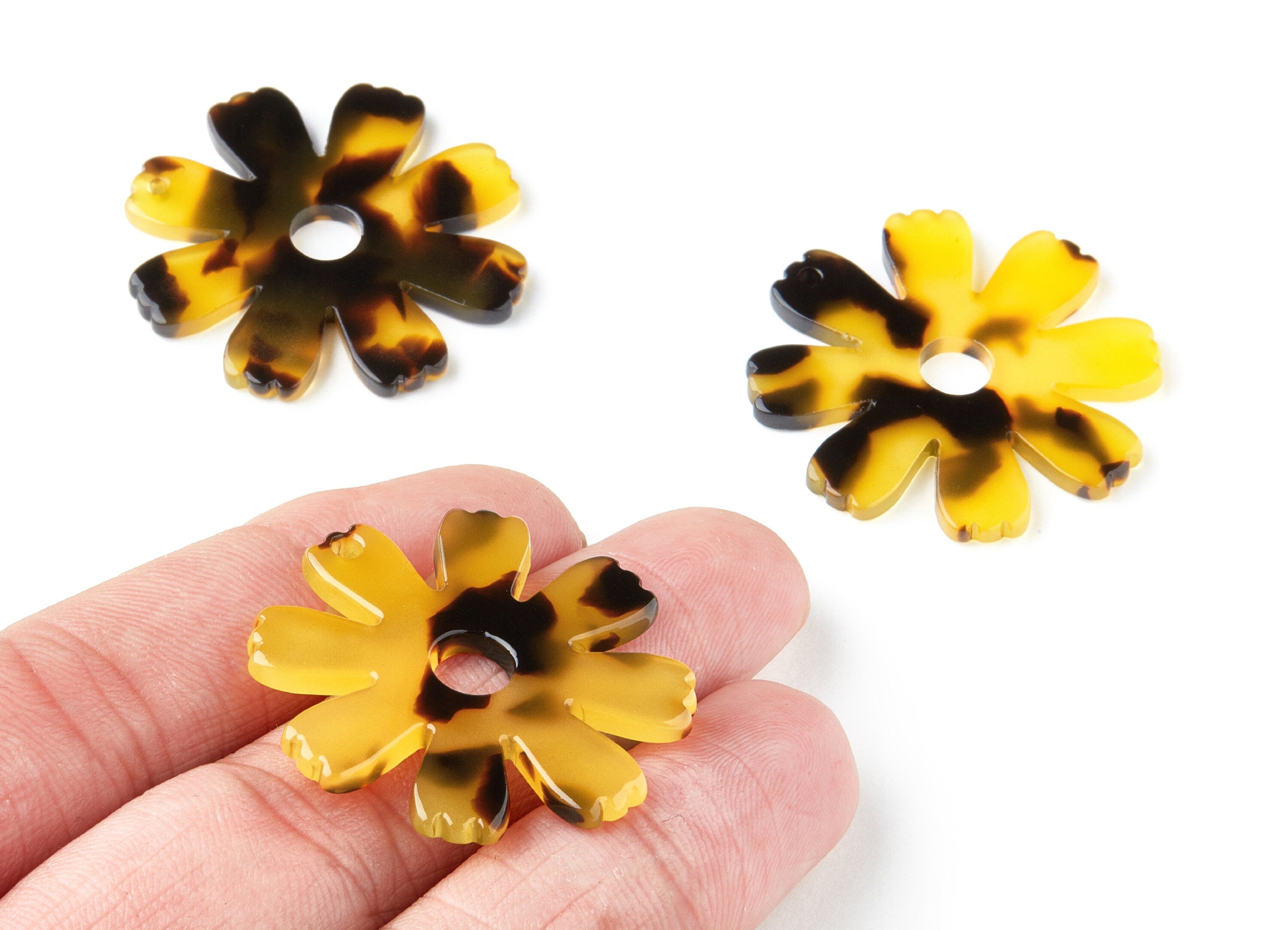 Acetate Acrylic Earring Charms - Tortoise Shell Pendant - 1 Hole - Jewelry Making Supplies - Color Code: A02 - 34.73x33.57x2.57mm - AC1331B - DOMEDBAZAAR