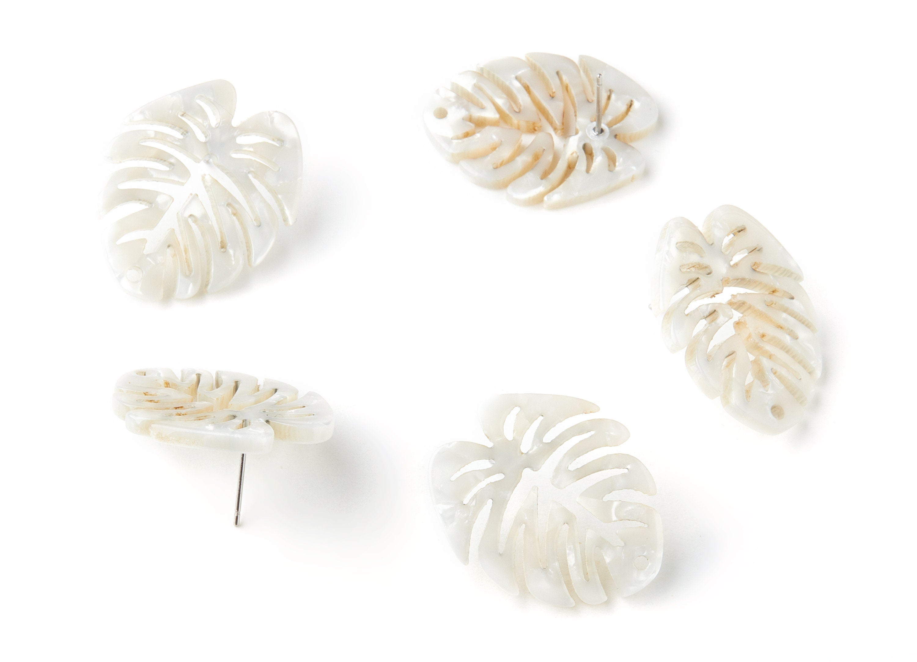 Acetate Monstera Studs - Leaf Earring Post - Acetate Leaf Stud Findings - 1 Hole - Color Code:A12 - 28.65x24.33x2.94mm - AC1334D - DOMEDBAZAAR