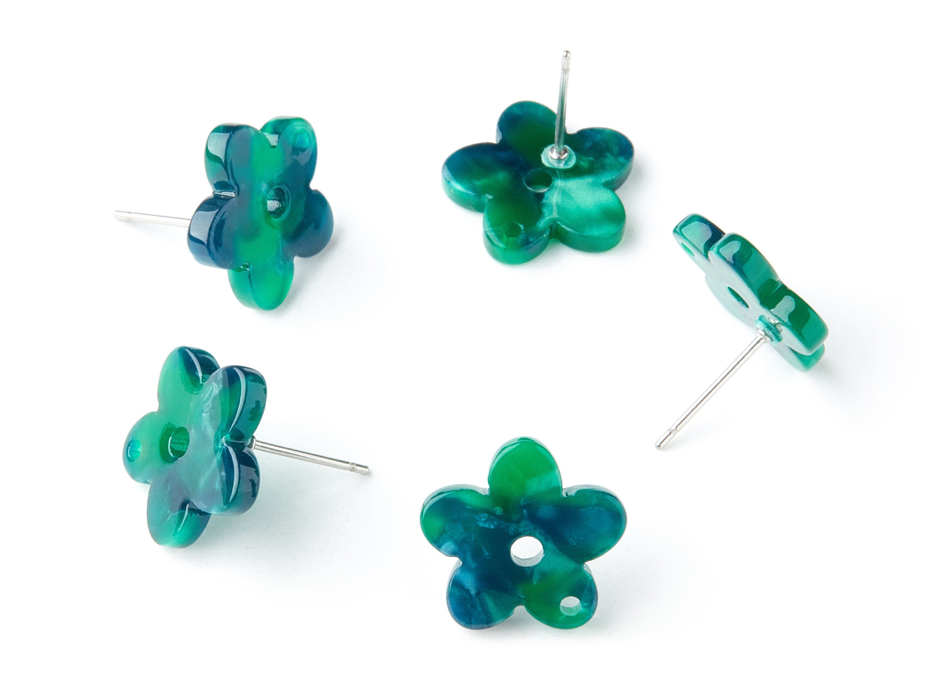 Acetate Flower Earring Post - Flower Earring Stud - Stainless Steel - Jewelry Supplies - Color Code: A13 - 14.71x14.18x2.33mm - AC1333F - DOMEDBAZAAR