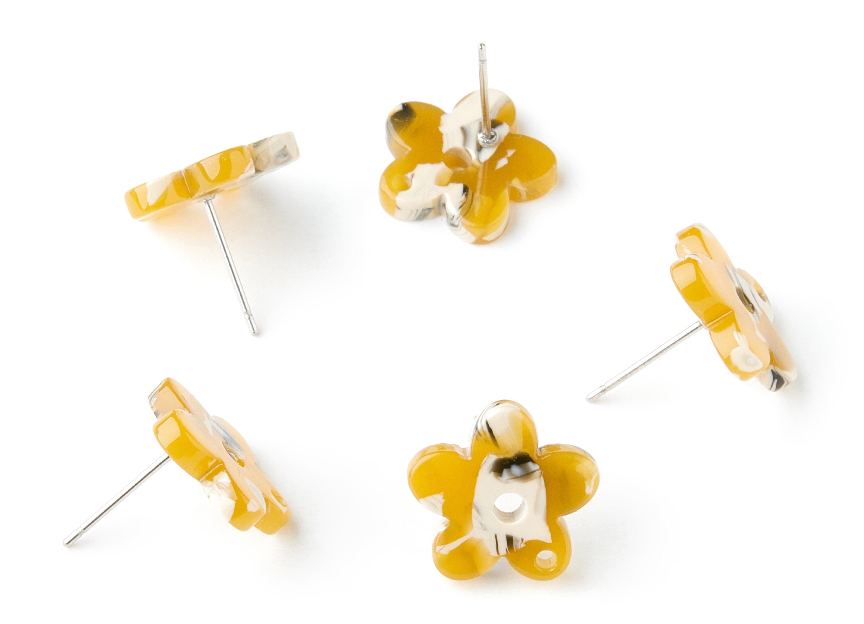 Acetate Flower Earring Post - Flower Earring Stud - Stainless Steel - Jewelry Supplies - Color Code: A14 - 14.71x14.18x2.33mm - AC1333E - DOMEDBAZAAR
